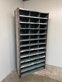 Ca. 1940 Industrial metal Workshop Pigeon Hole Cabinet with Multiple shelves