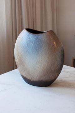 Ca 1970s Large Handcrafted German Studio Pottery Vase in Brown, blue Glaze