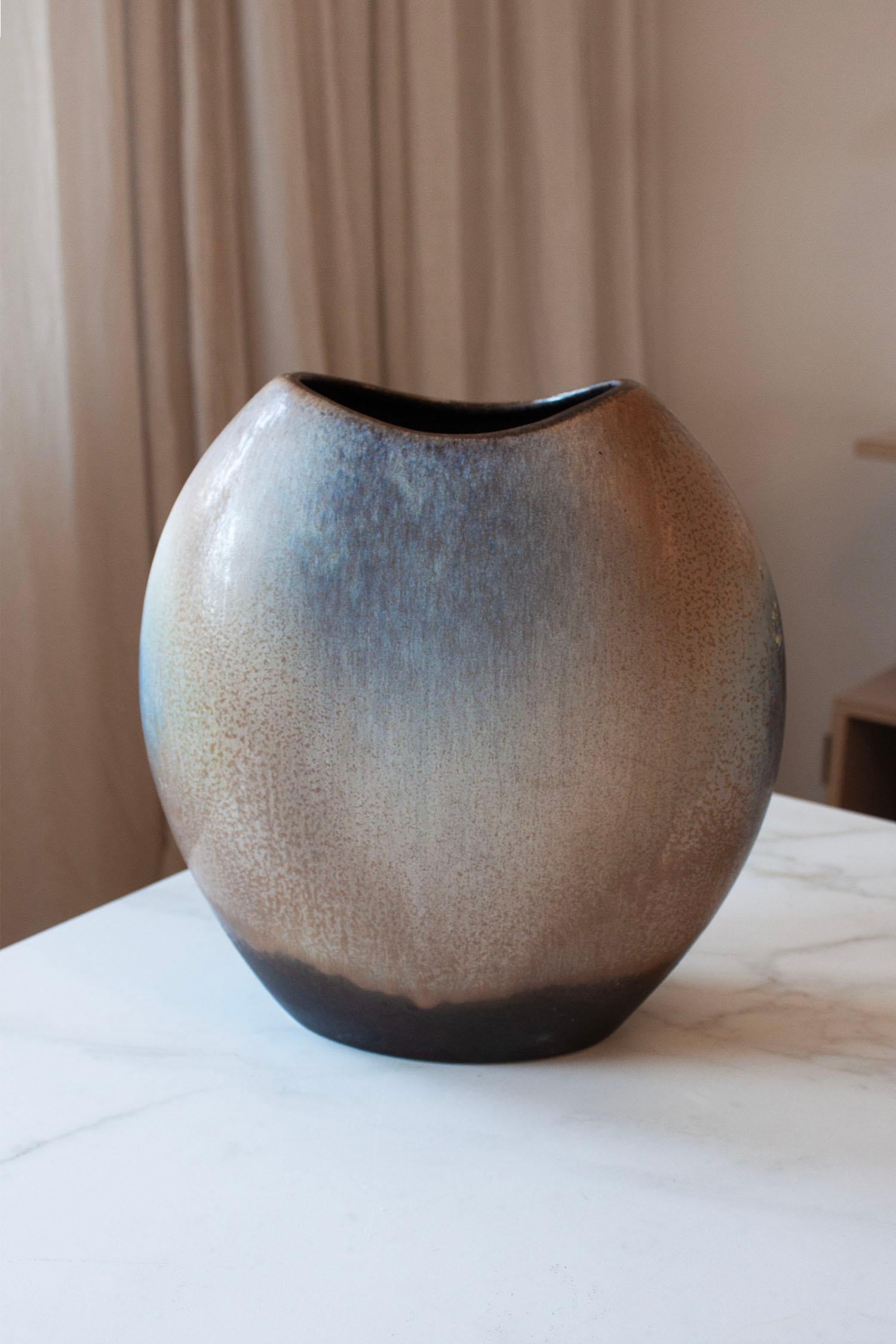 Organic Modern Ca 1970s Large Handcrafted German Studio Pottery Vase in Brown, blue Glaze For Sale