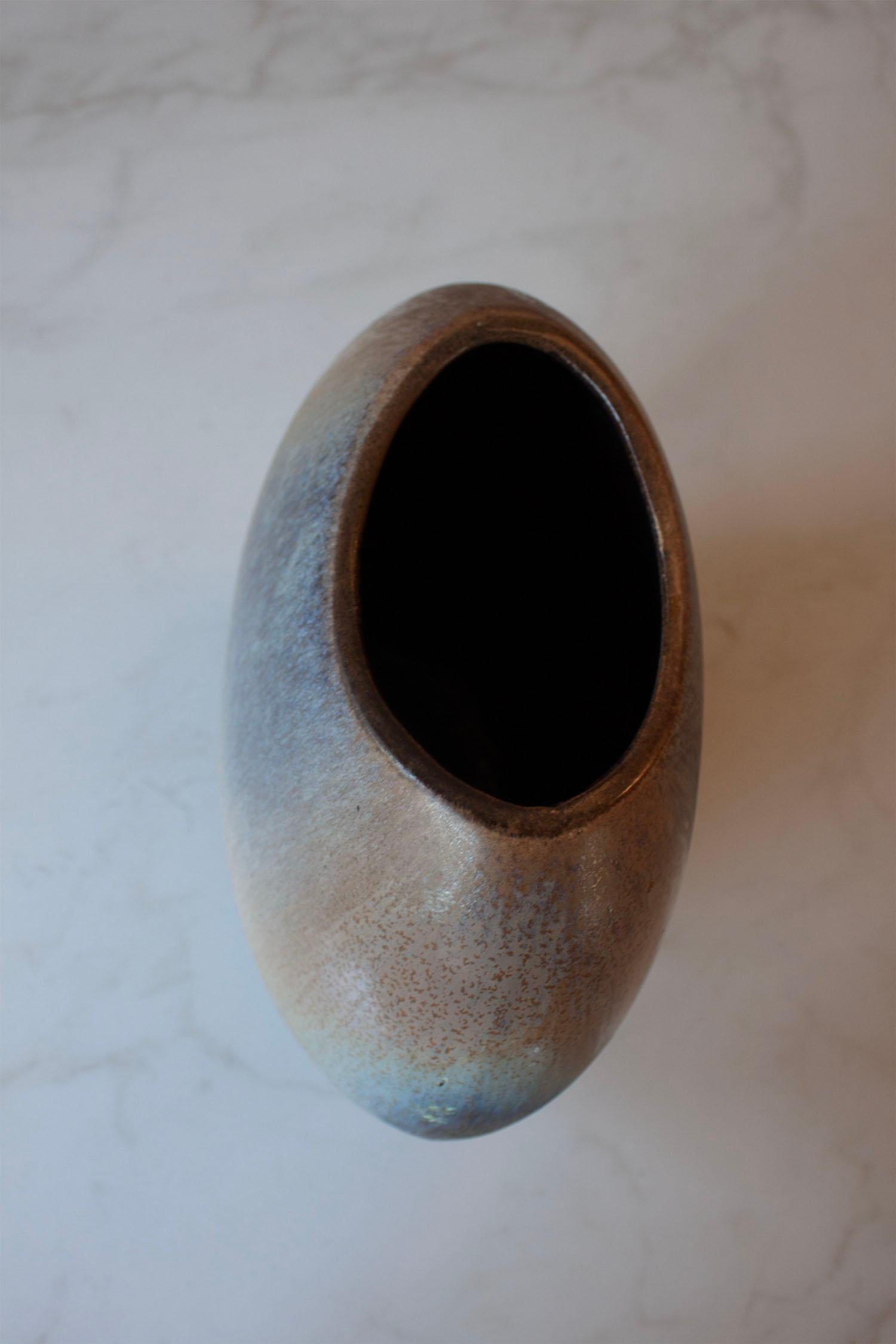 20th Century Ca 1970s Large Handcrafted German Studio Pottery Vase in Brown, blue Glaze For Sale