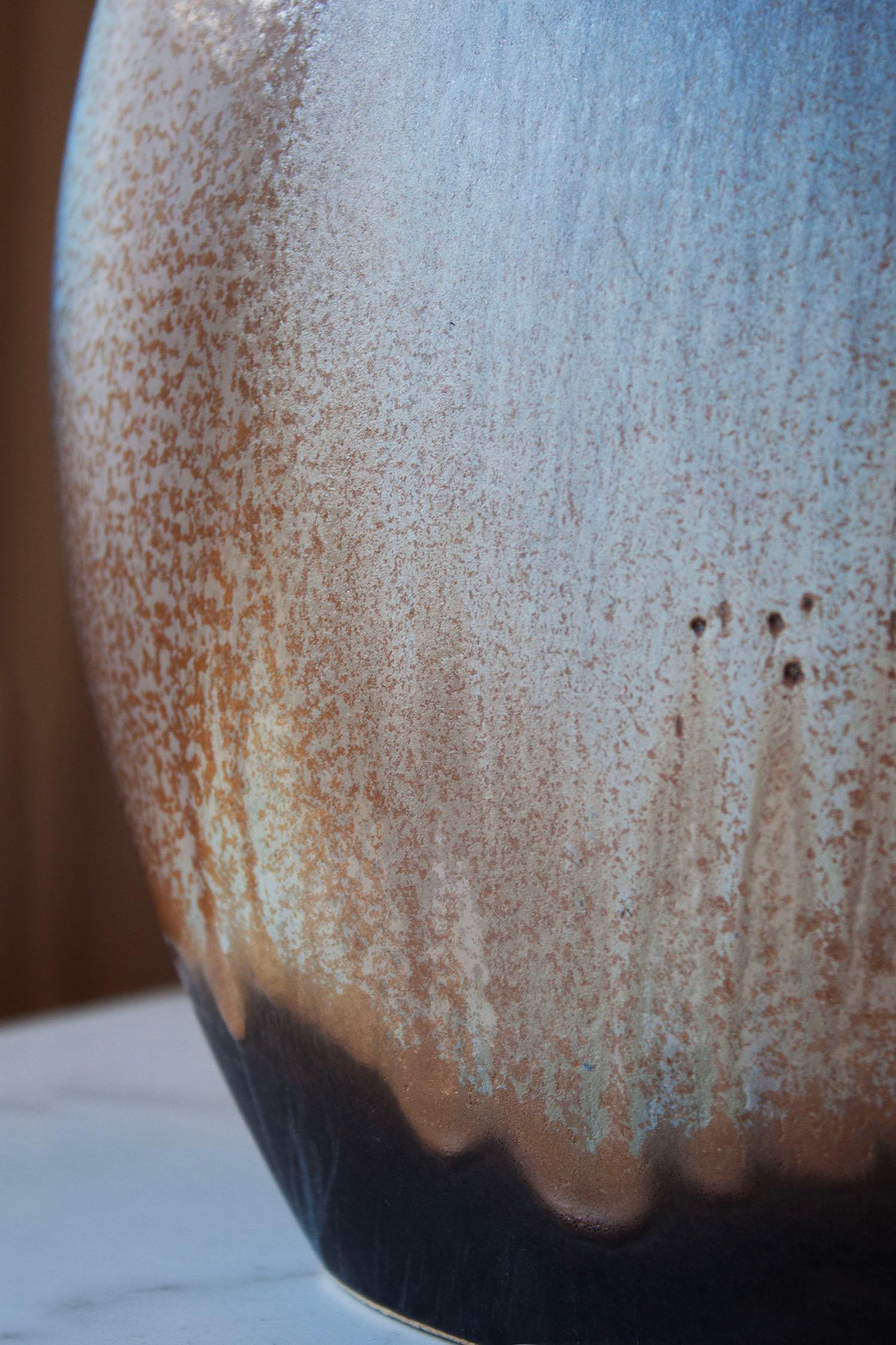 Ca 1970s Large Handcrafted German Studio Pottery Vase in Brown, blue Glaze For Sale 1