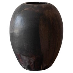 Ca 1970s Large Handcrafted German Studio Pottery Vase in Brown, purple Glaze