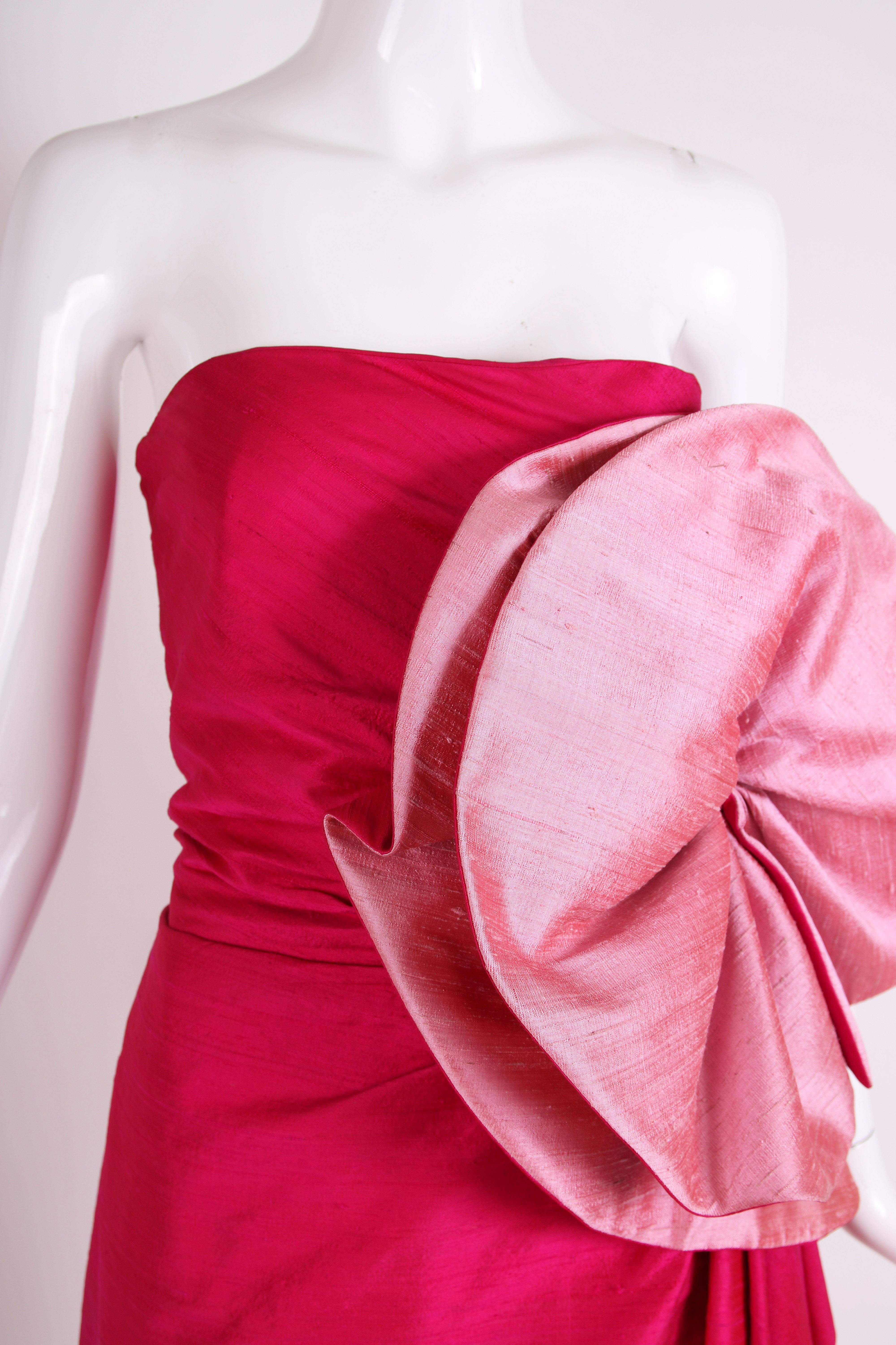 Women's Ca. 1980 Roberto Capucci Strapless Fuchsia Silk Shantung Evening Gown w/Shawl For Sale