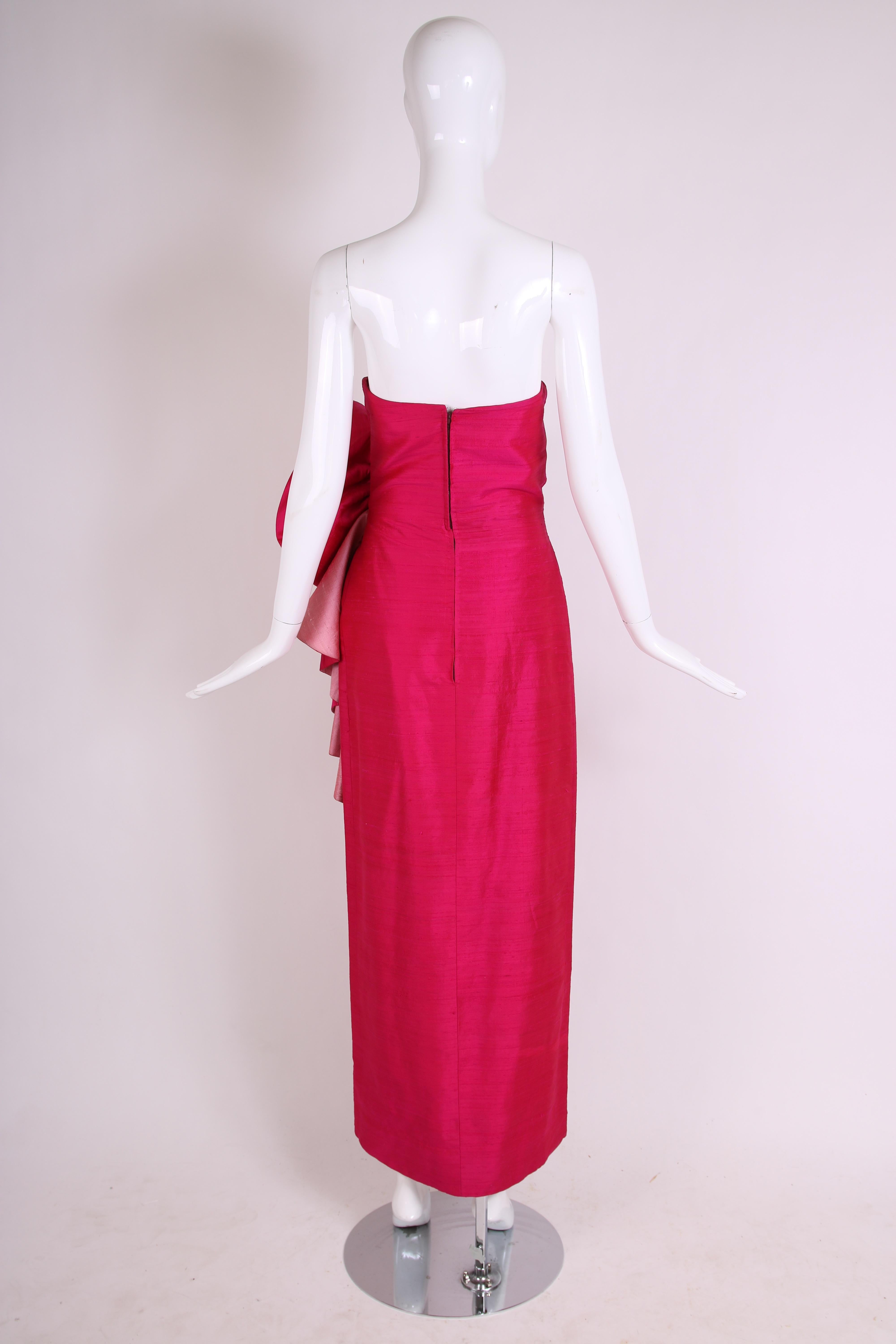 Ca. 1980 Roberto Capucci Strapless Fuchsia Silk Shantung Evening Gown w/Shawl For Sale 3