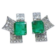 Ca. 8 Carat Natural Columbian Emerald  Diamond White Gold earrings