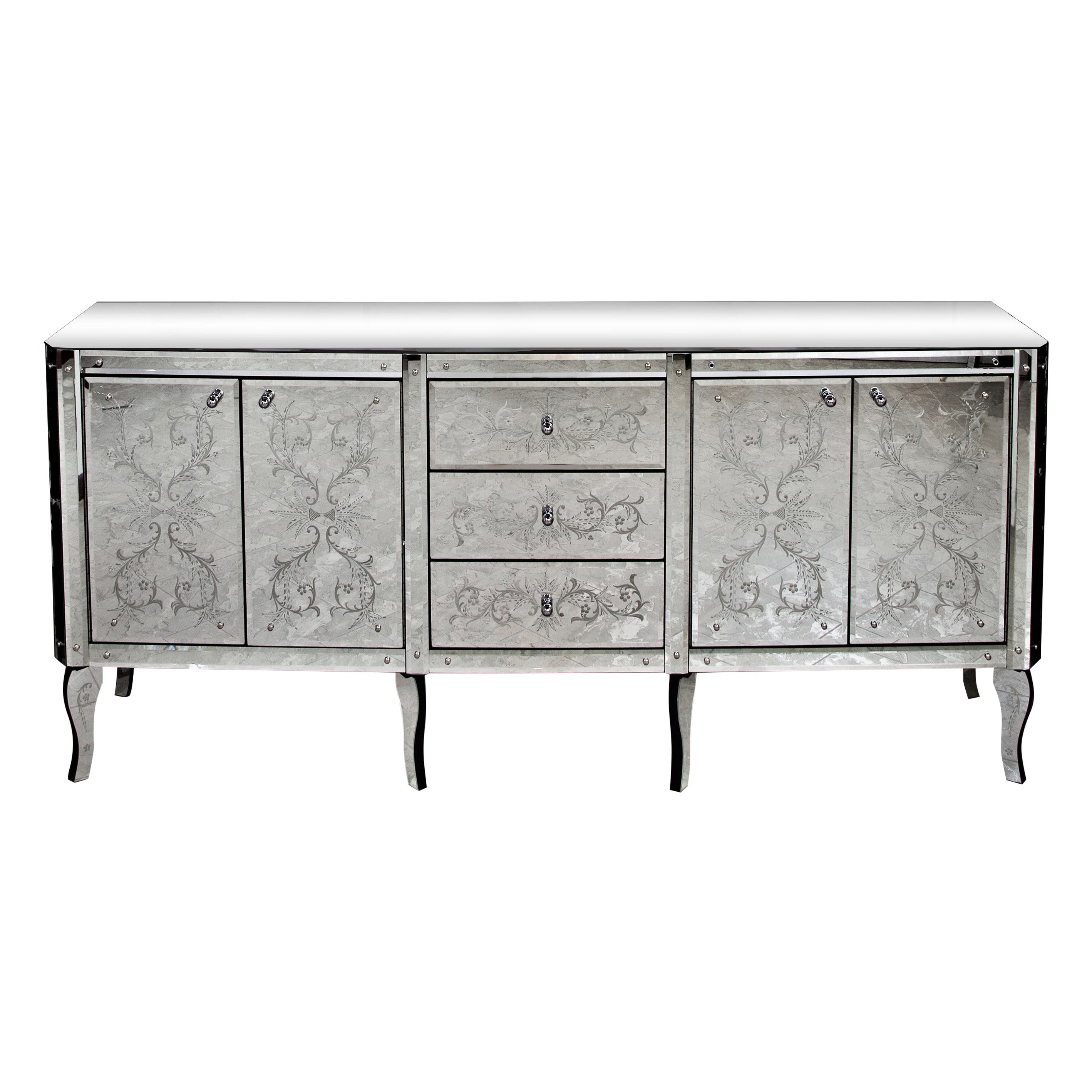 "Ca' Corner" Credenza di lusso con specchio in vetro di Murano di Fratelli Tosi