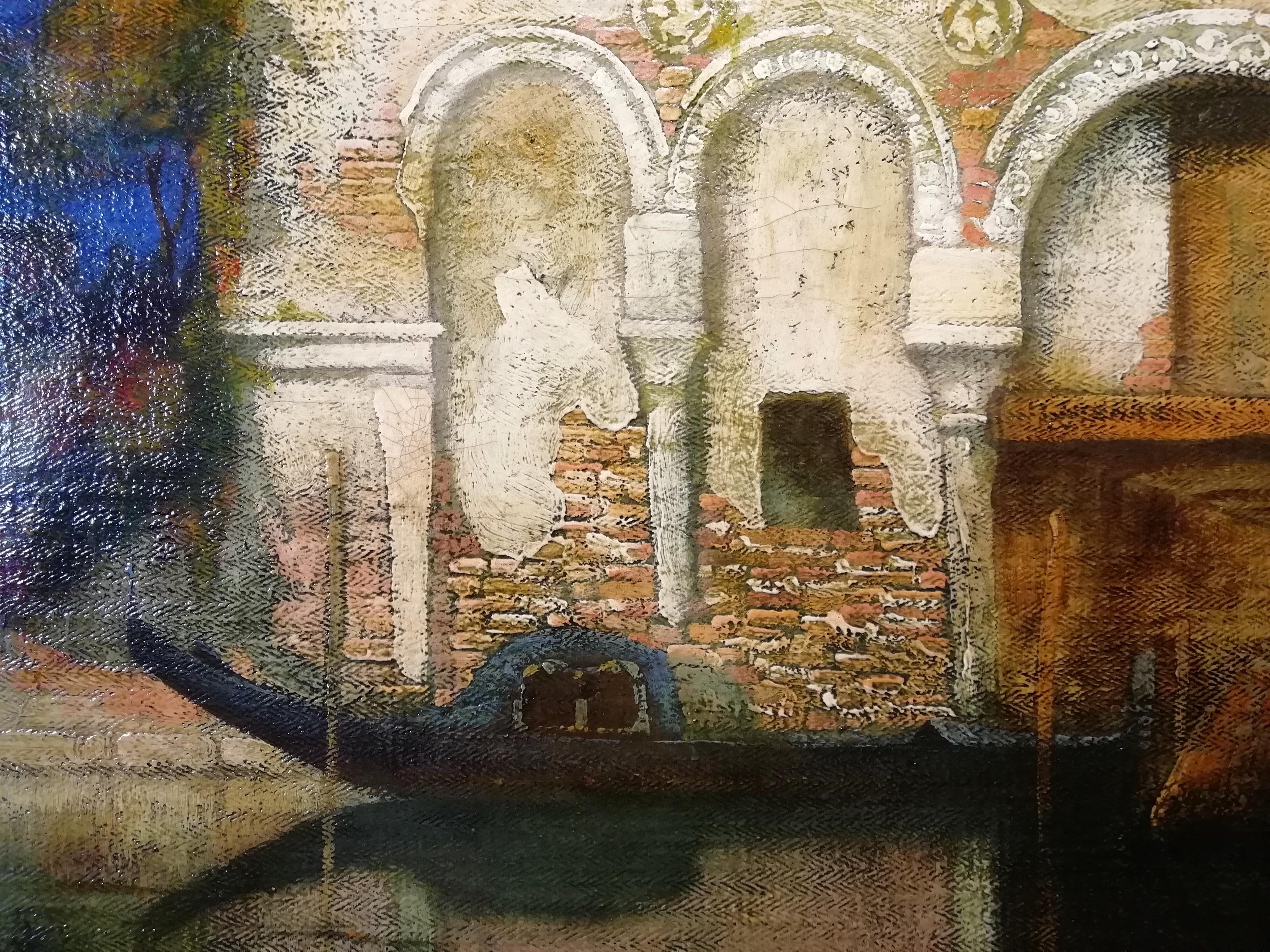 Cà da Mosto Palace in Venice, Favai 20th Century Oil on Canvas Italian Painting In Good Condition For Sale In Rome, Italy