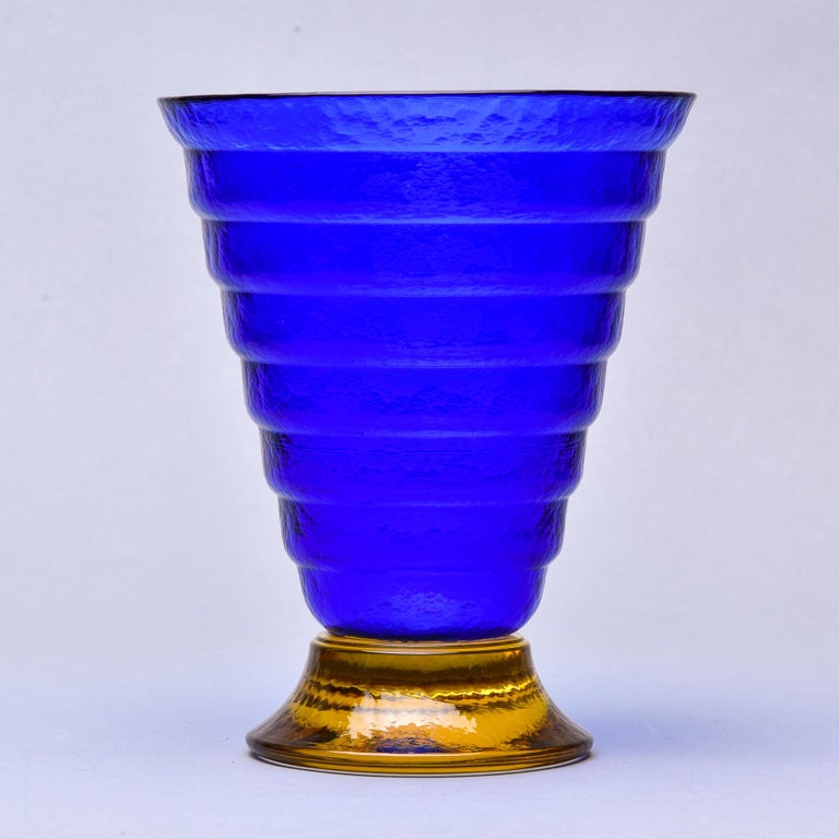 Ca Dei Vetrai Murano Deep Blue Glass Vase with Gold Base For Sale at