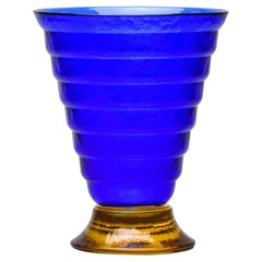 Ca Dei Vetrai Murano Deep Blue Glass Vase with Gold Base