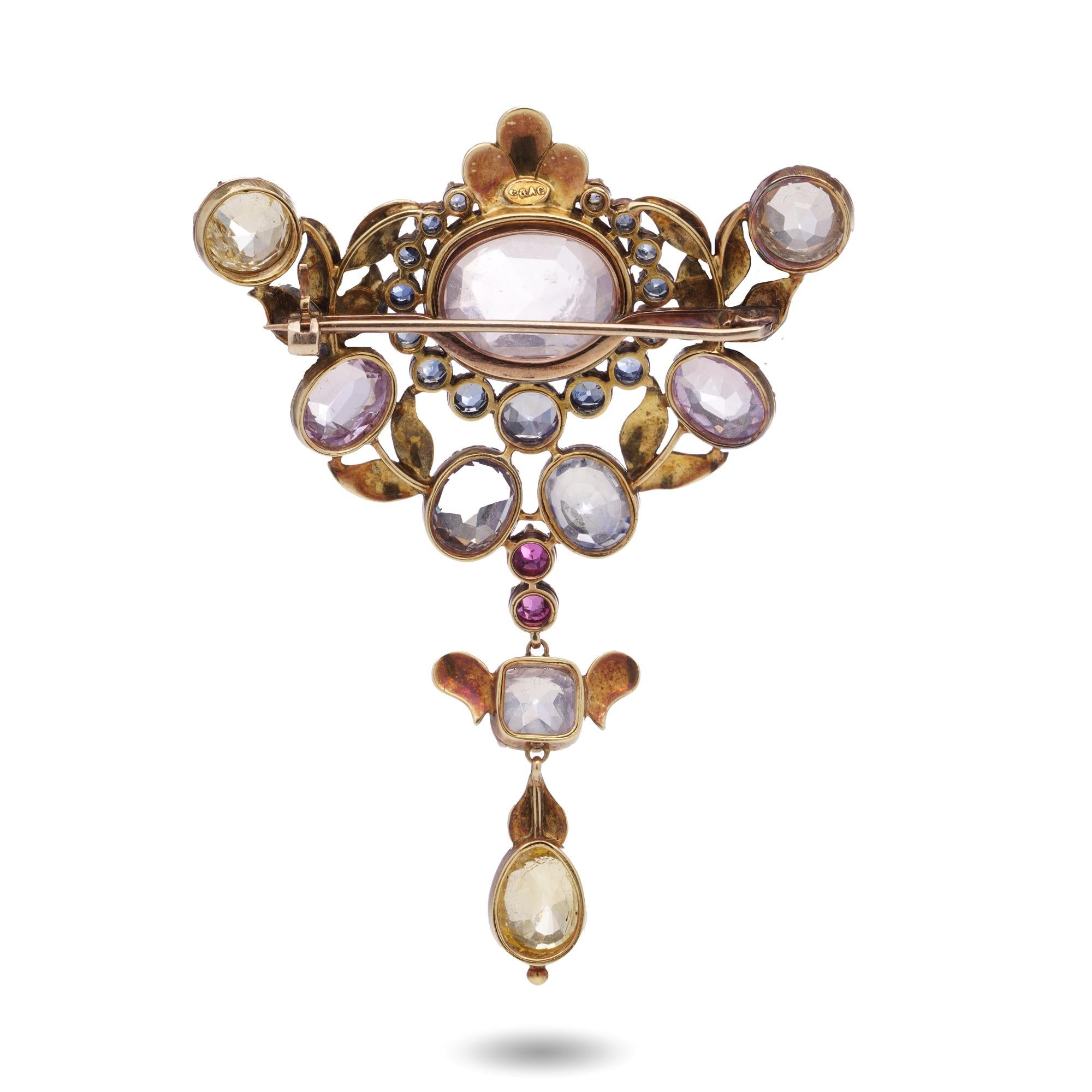 C.A. Giuliano Brosche aus 18-karätigem Gold, Emaille und Edelsteinbesatz im Angebot 1
