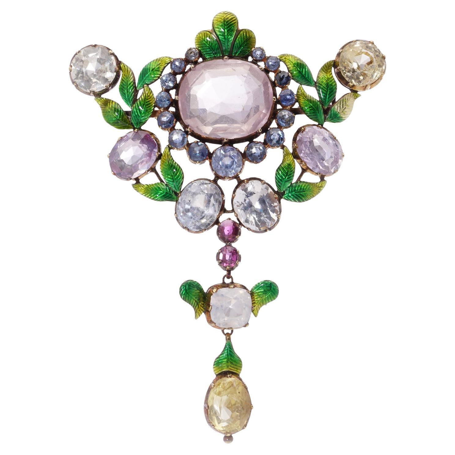 C.A. Giuliano 18kt gold and Enamel and Gem-Set Brooch