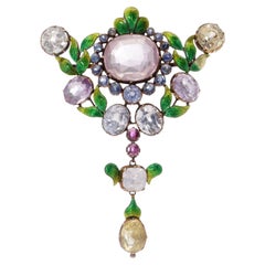 C.A. Giuliano 18kt gold and Enamel and Gem-Set Brooch