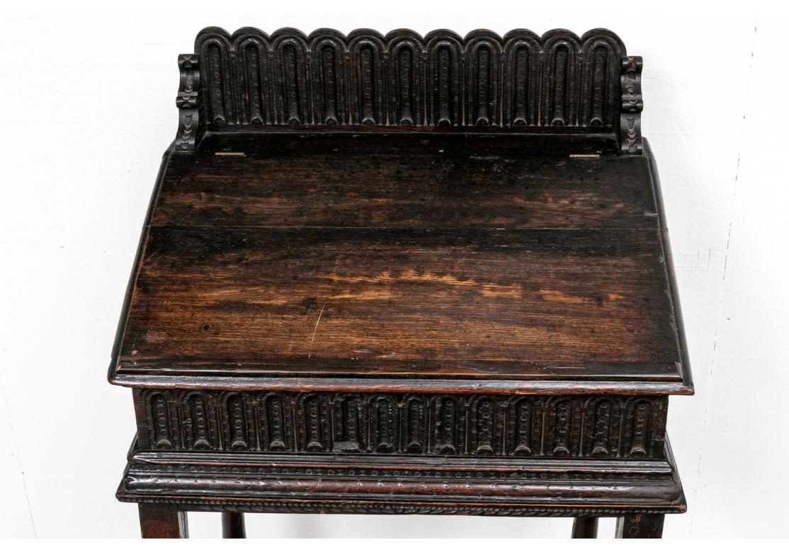 Circa Late 17th Century Carved Oak Lectern in Original Condition In Good Condition For Sale In Bridgeport, CT