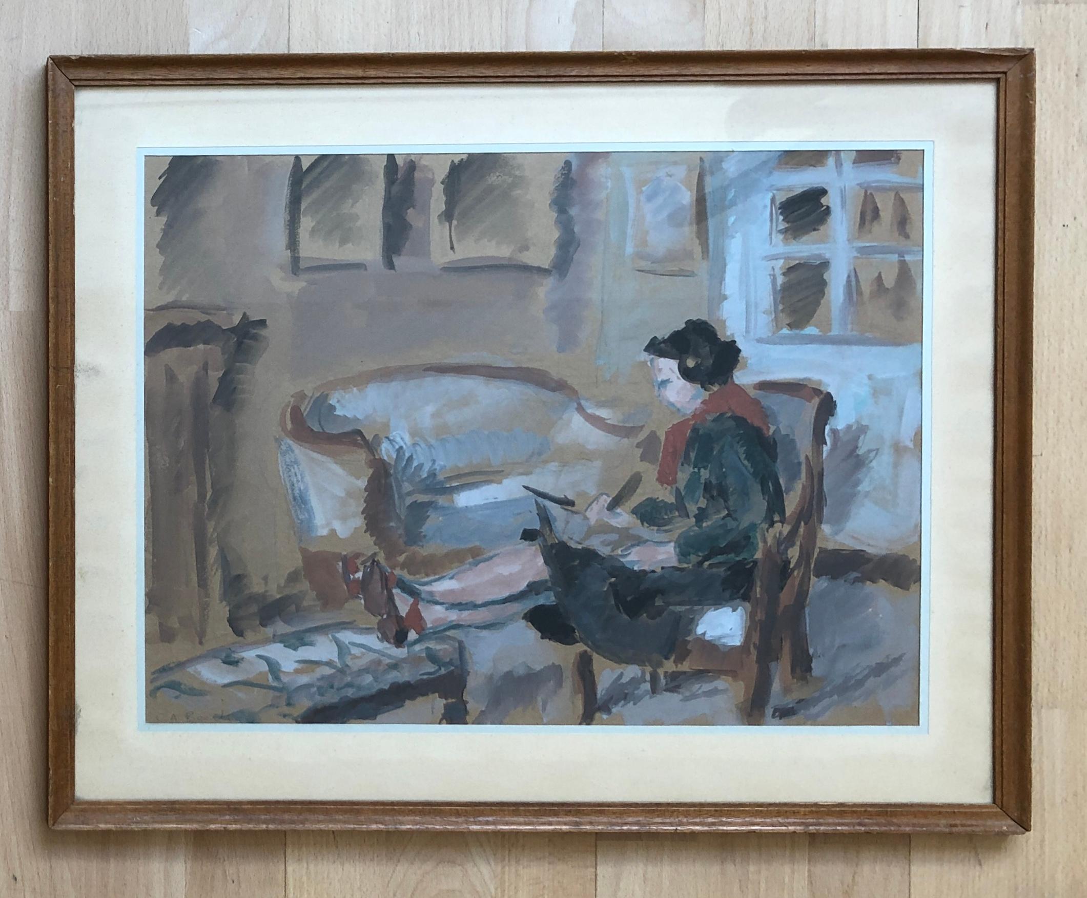 Lady writing - Painting by C.A.