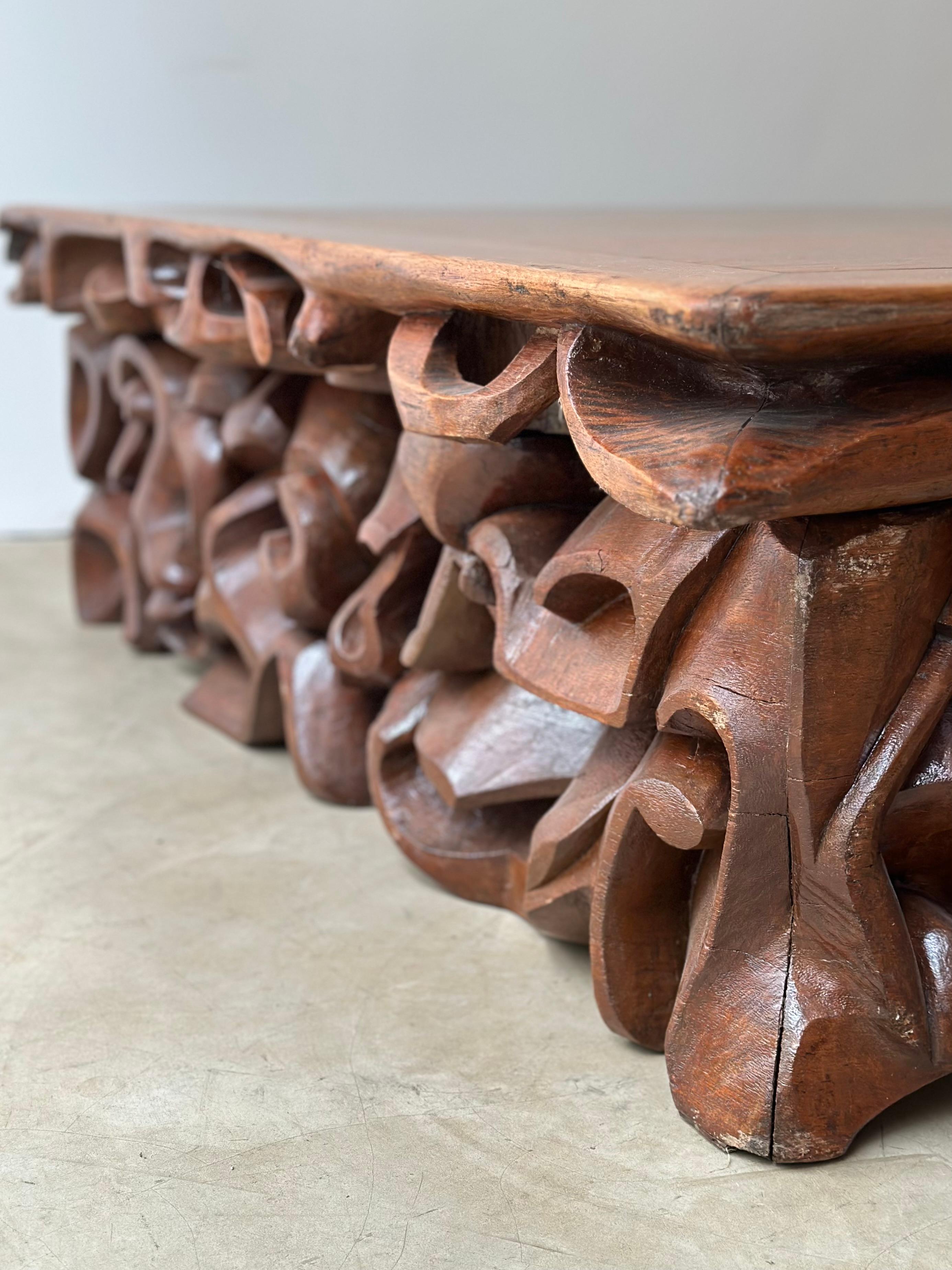 Folk Art C.A Paudalho. Artisan Center Table in Wood For Sale