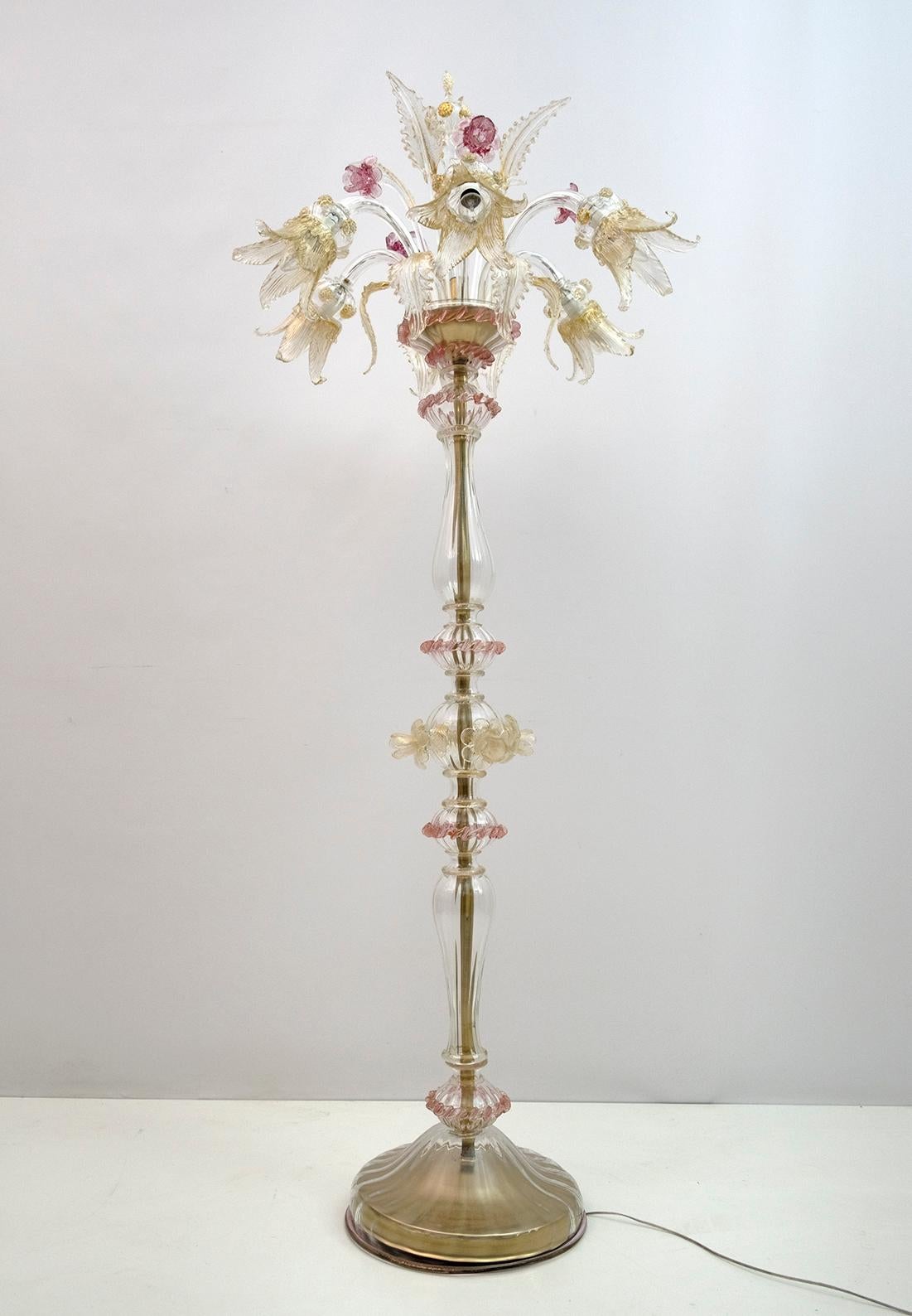Mid-20th Century Ca'Rezzonico Blown Murano Glass 6 Arms Floor Lamp, Italy, 1950s For Sale