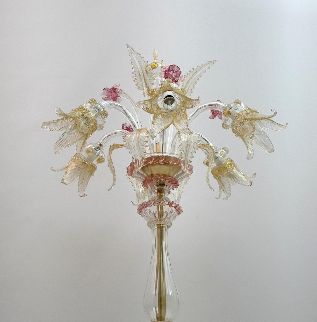 Verre de Murano Lampadaire à 6 bras en verre de Murano soufflé Rezzonico, Italie, années 1950 en vente