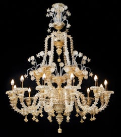 Ca Rezzonico I 12 Lights Chandelier in Gold Plate and Murano Glass by Aggiolight