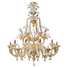 Ca Rezzonico I 12 Lights Chandelier in Gold Plate and Murano Glass by Aggiolight