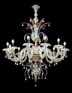 Ca Rezzonico III 12 Lights Chandelier in Gold Plate & Murano Glass by Aggiolight