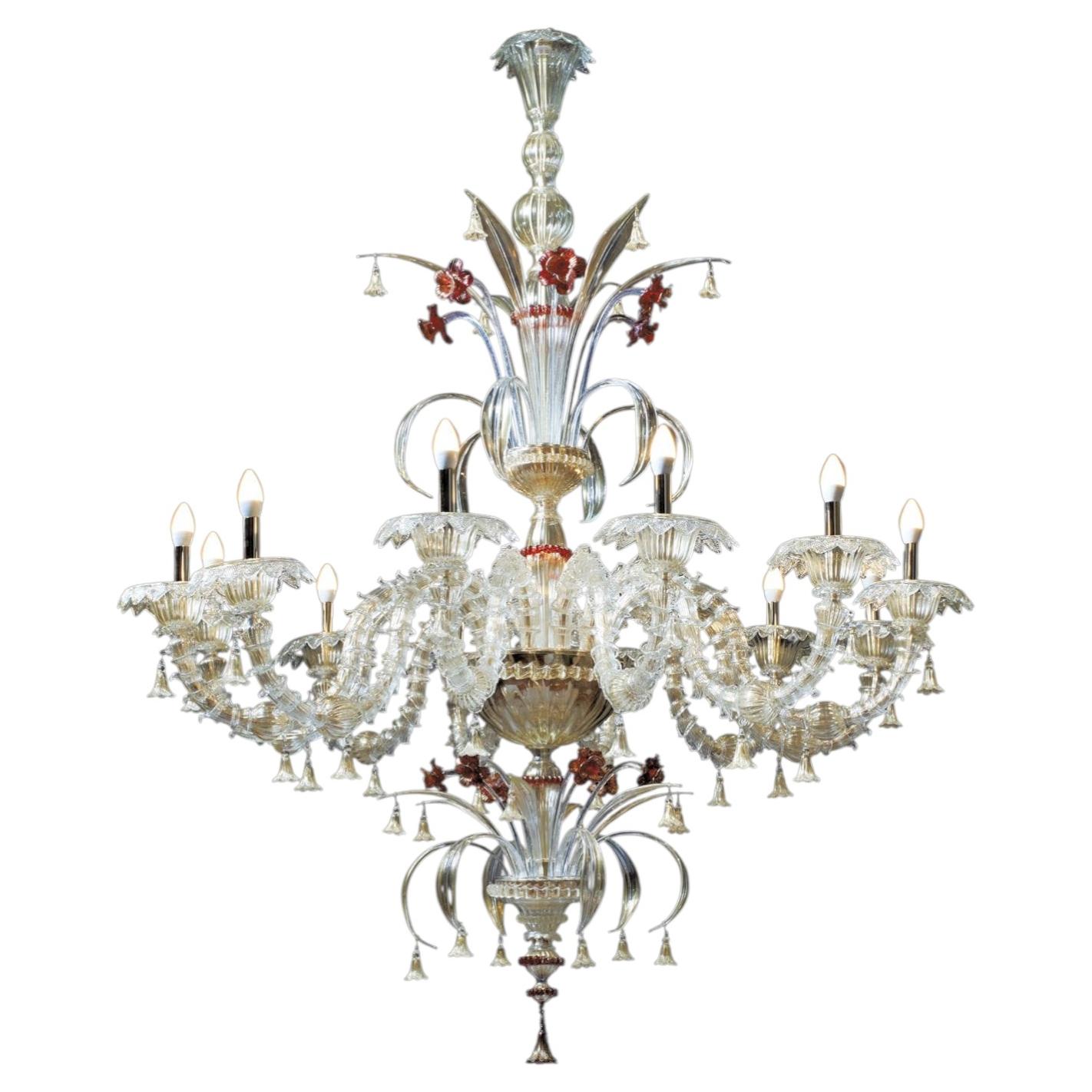 Ca Rezzonico III 12 Lights Chandelier in Gold Plate & Murano Glass by Aggiolight
