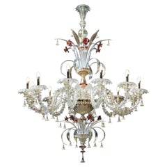 Ca Rezzonico III 12 Lights Chandelier in Gold Plate & Murano Glass by Aggiolight