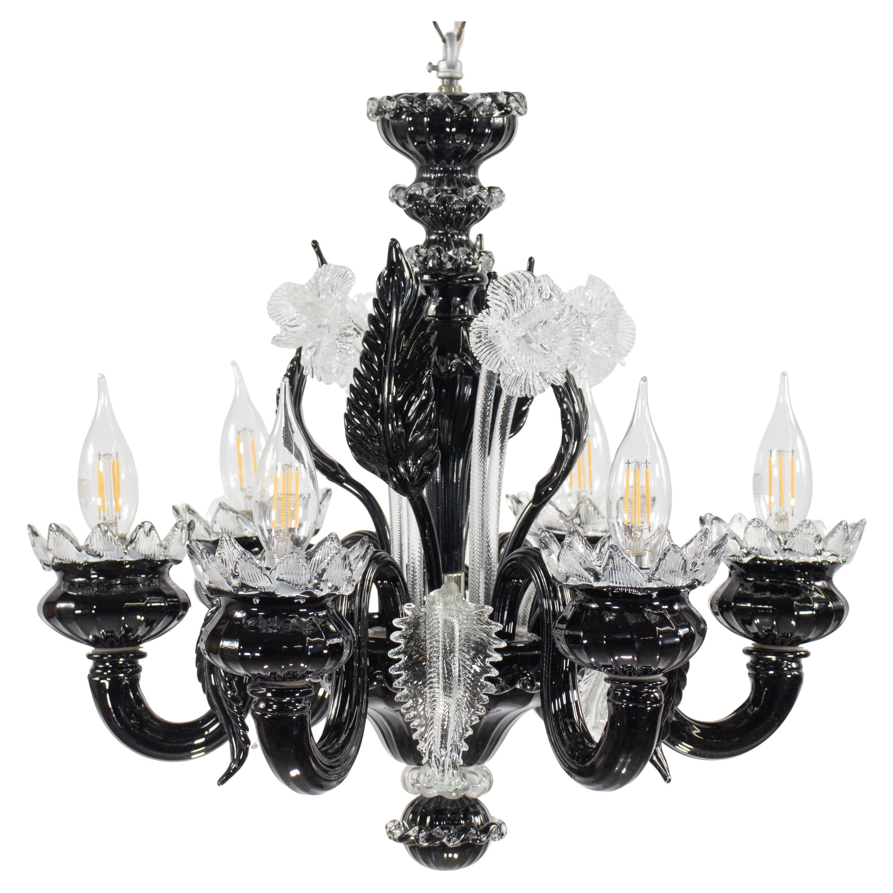 Ca’ Rezzonico’ Style Black
Clear Murano Chandelier in the Manner of Briati