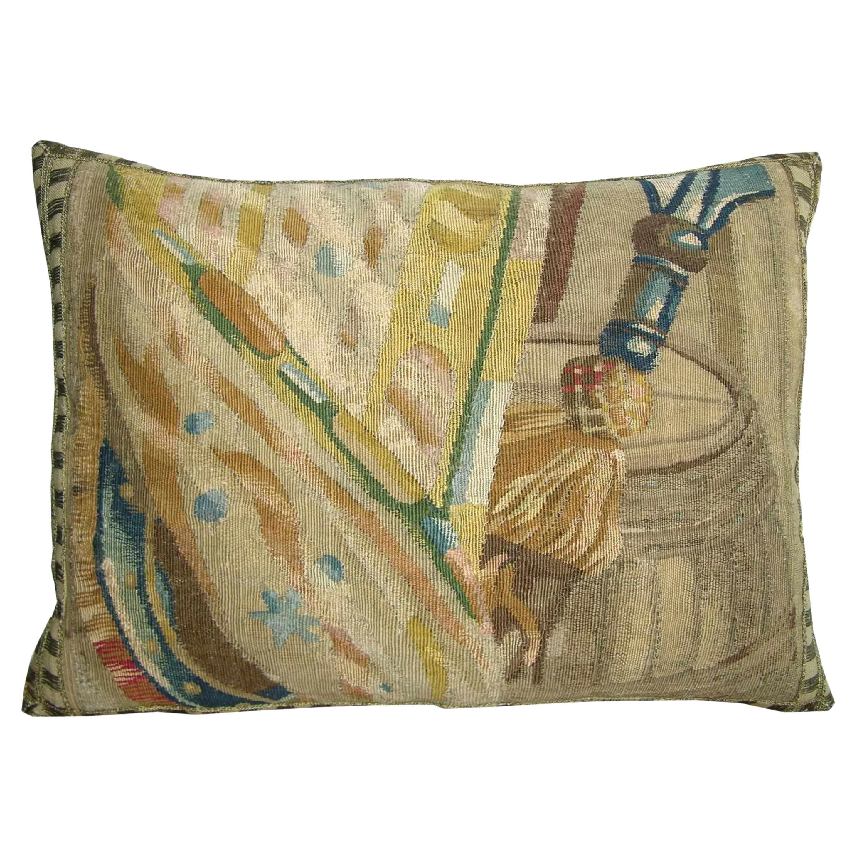 Ca.1700 Antique Brussels Tapestry Pillow 19'' X 14'' For Sale