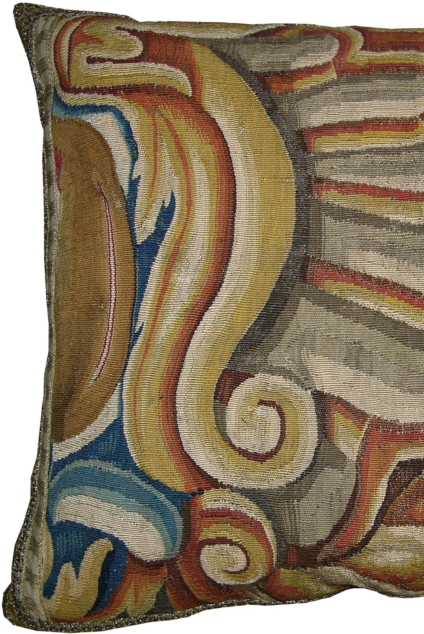 Ca.1700 Antique Brussels Tapestry Pillow - 21'' X 19'', Handmade and Needlework, Extremely Fine and Unique