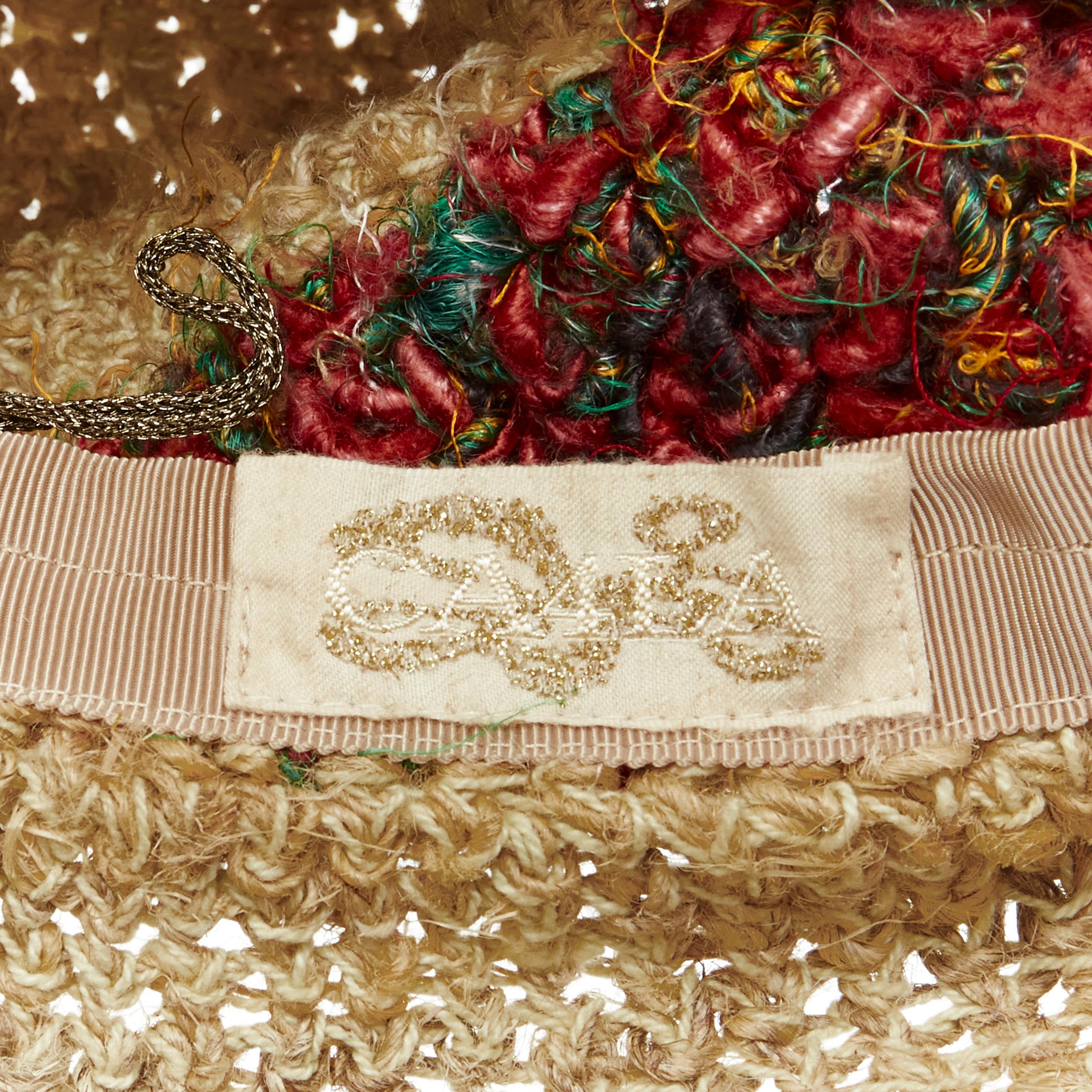 CA4LA raffia srtas natural brown red embroidery Penny coin charm bucket hat In Excellent Condition In Hong Kong, NT