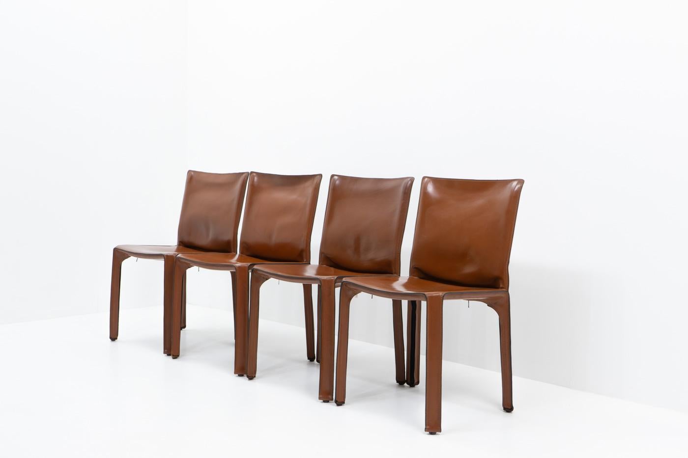 Leather Cab 412 Chairs by Mario Bellini for Cassina, Set of Four