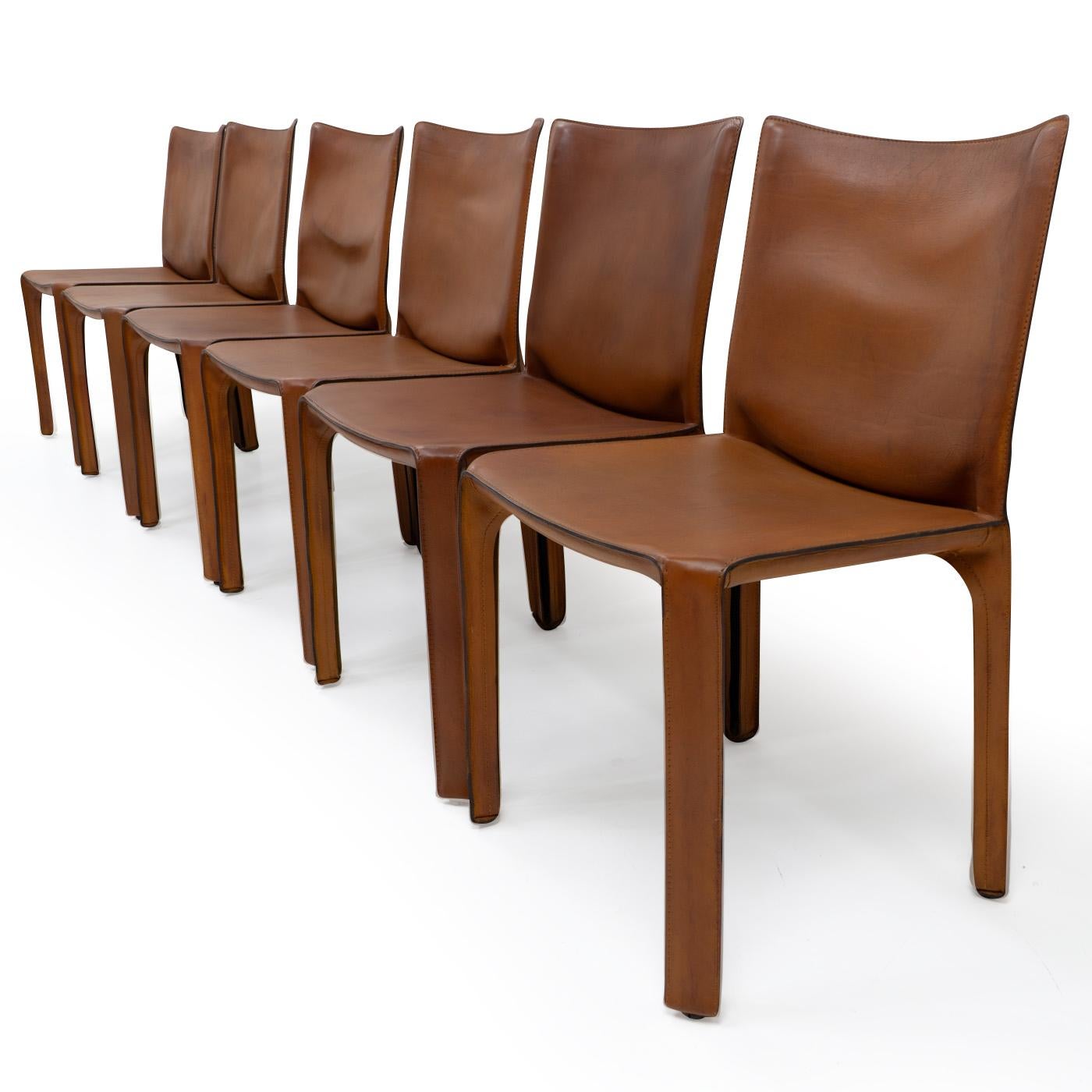Mid-Century Modern Italian Design Classic Cab 412 Chairs by Mario Bellini for Cassina, Set of Six