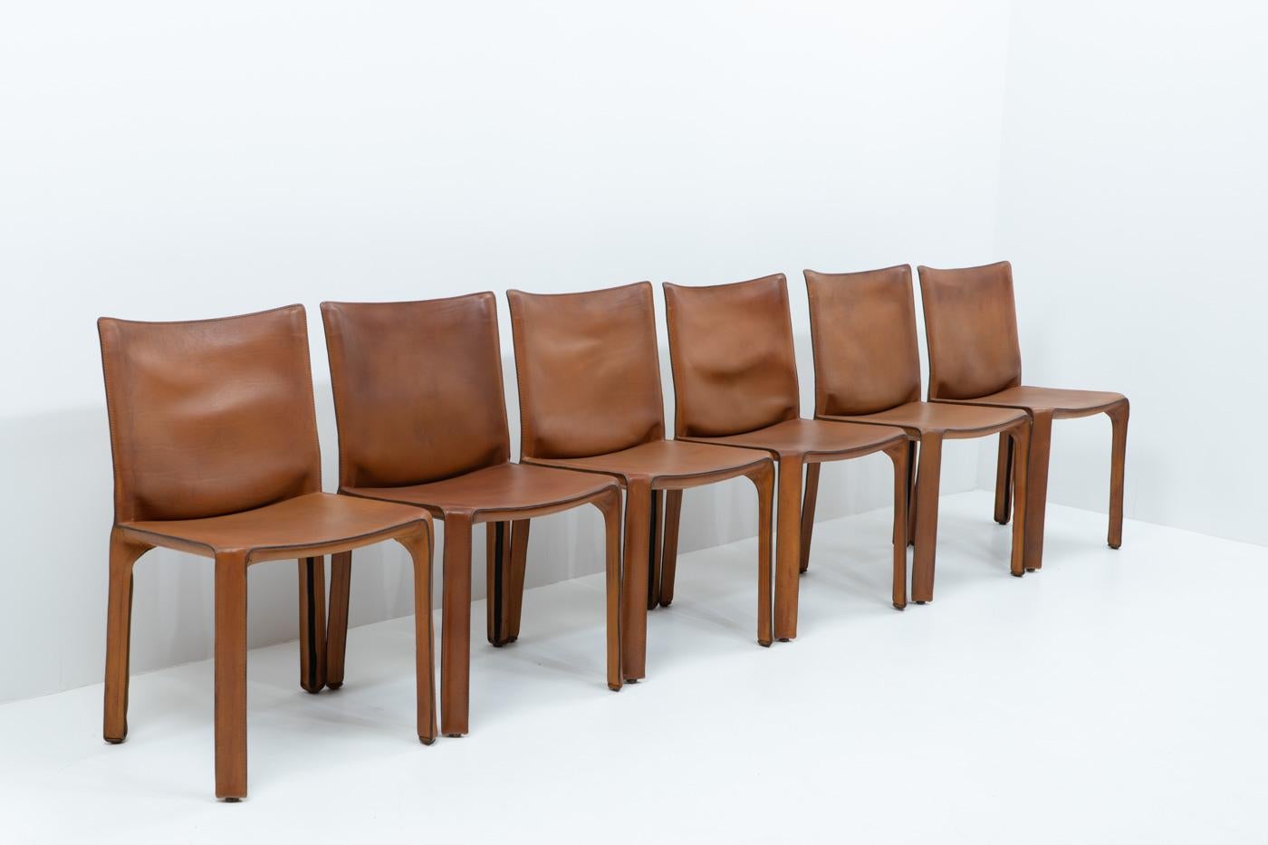 Late 20th Century Italian Design Classic Cab 412 Chairs by Mario Bellini for Cassina, Set of Six For Sale