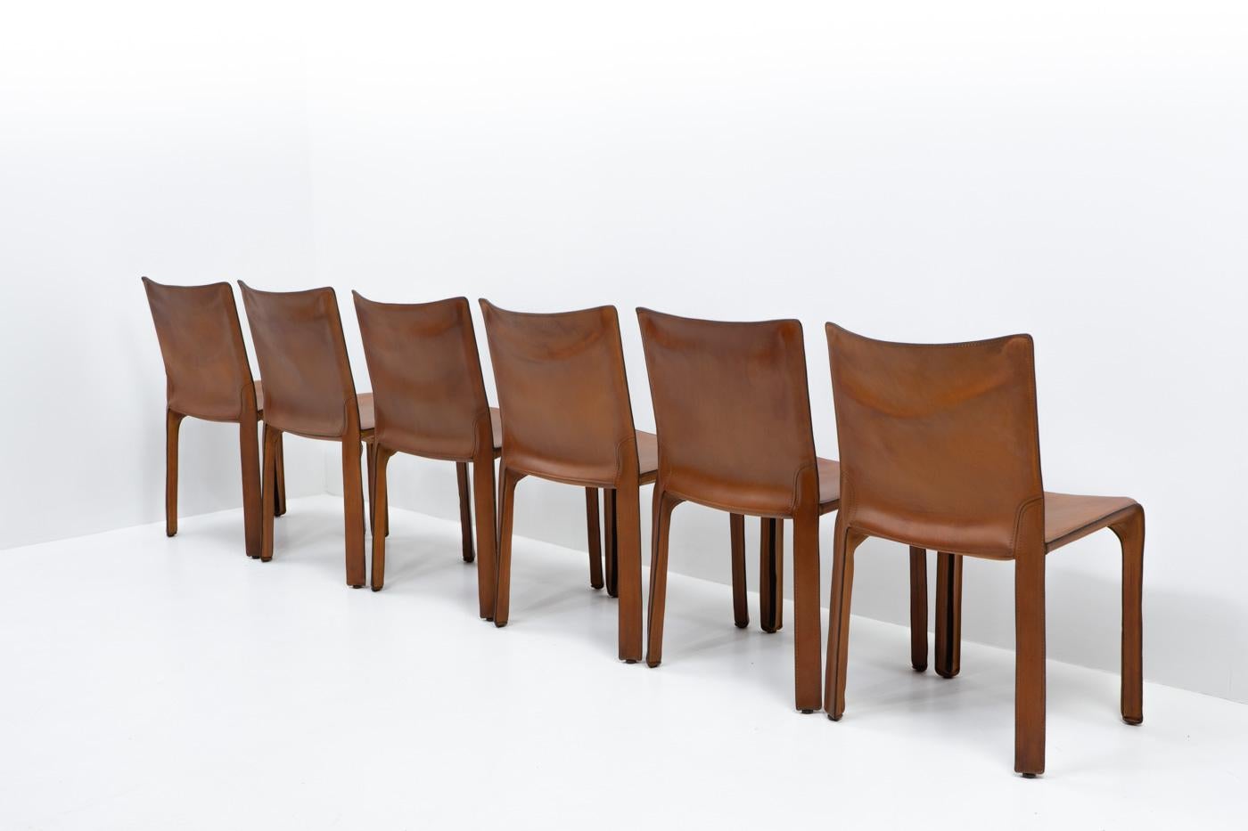 Metal Italian Design Classic Cab 412 Chairs by Mario Bellini for Cassina, Set of Six