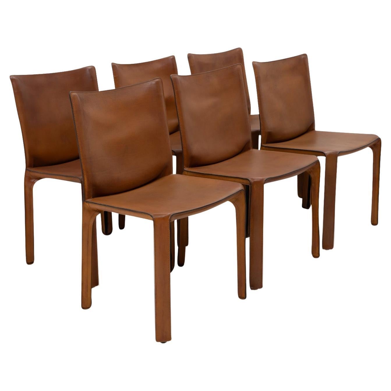 Italian Design Classic Cab 412 Chairs by Mario Bellini for Cassina, Set of Six For Sale