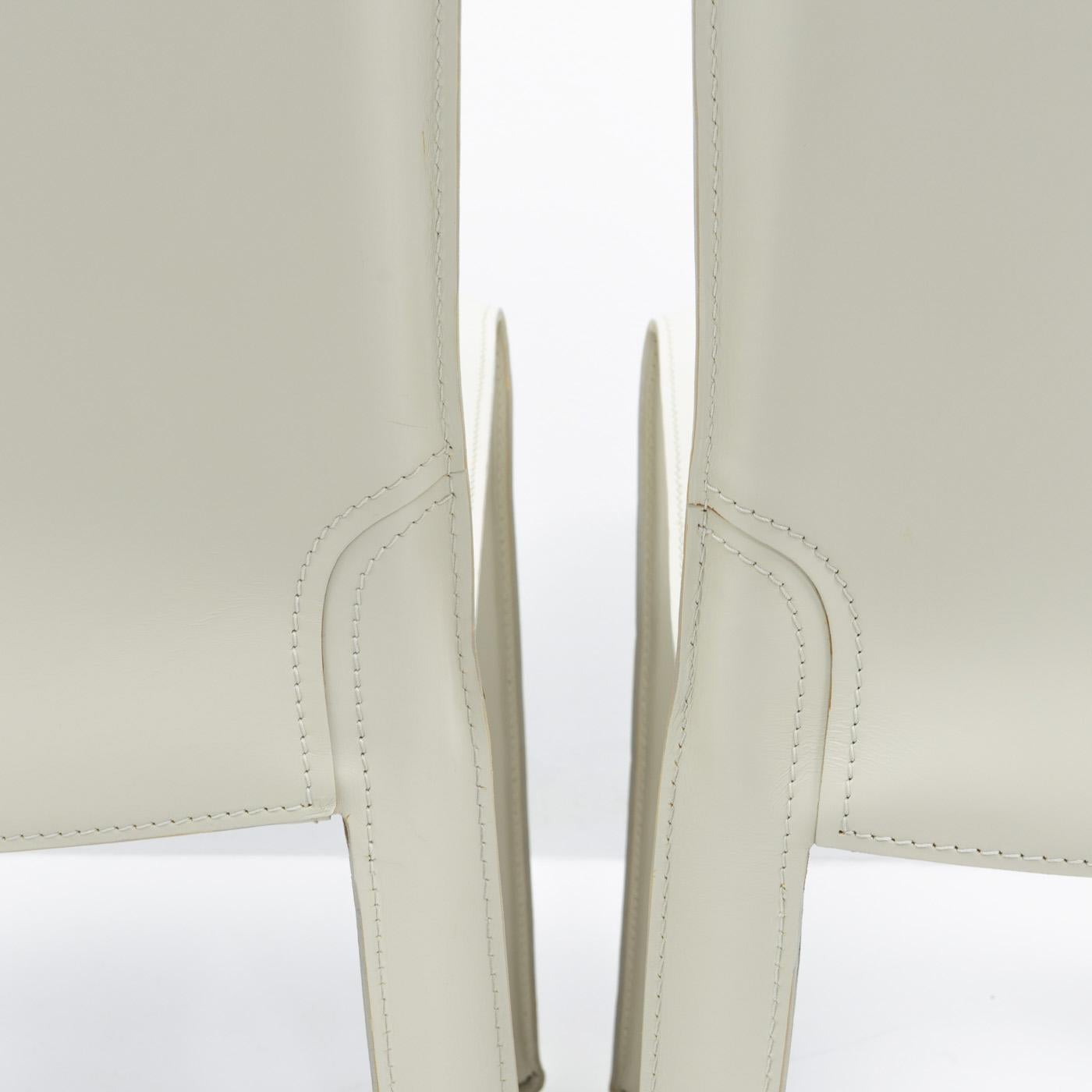 Cab 412 Chairs in Cream Leather by Mario Bellini for Cassina, Set of 4 For Sale 5