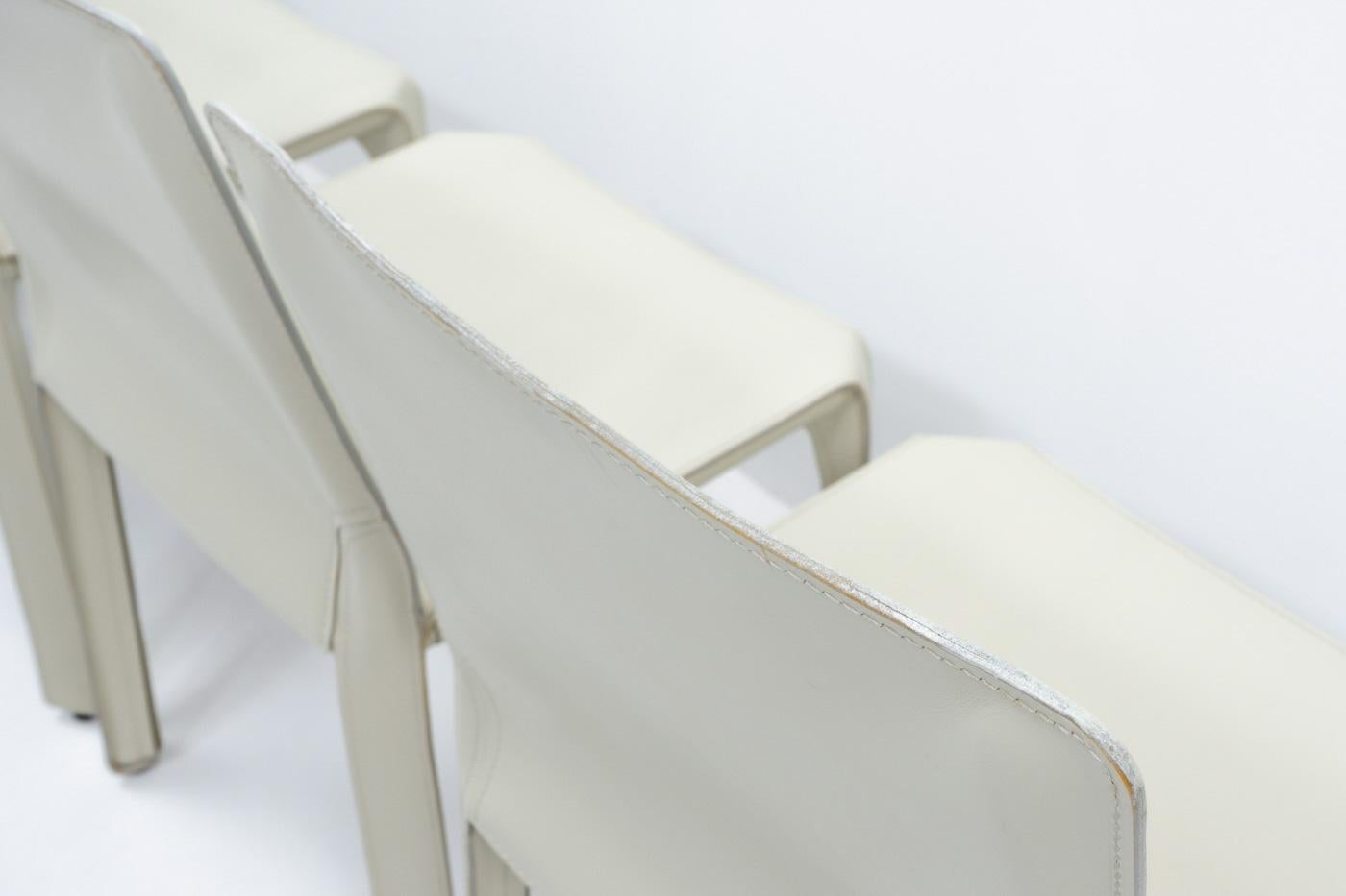 Cab 412 Chairs in Cream Leather by Mario Bellini for Cassina, Set of 4 For Sale 6