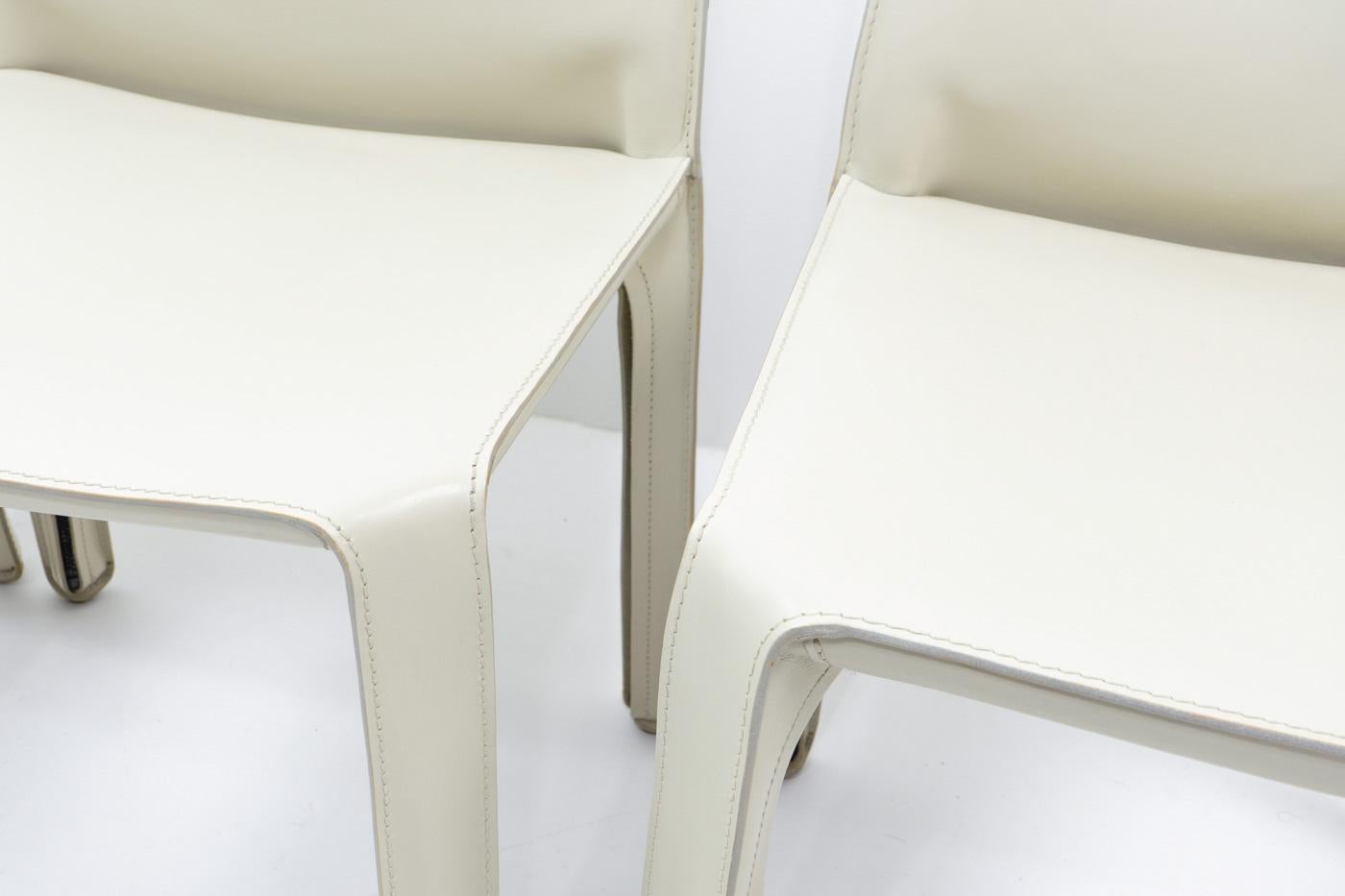 Cab 412 Chairs in Cream Leather by Mario Bellini for Cassina, Set of 4 For Sale 11
