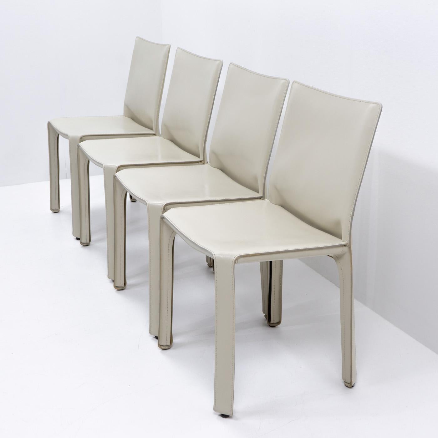 Italian Cab 412 Chairs in Cream Leather by Mario Bellini for Cassina, Set of 4 For Sale