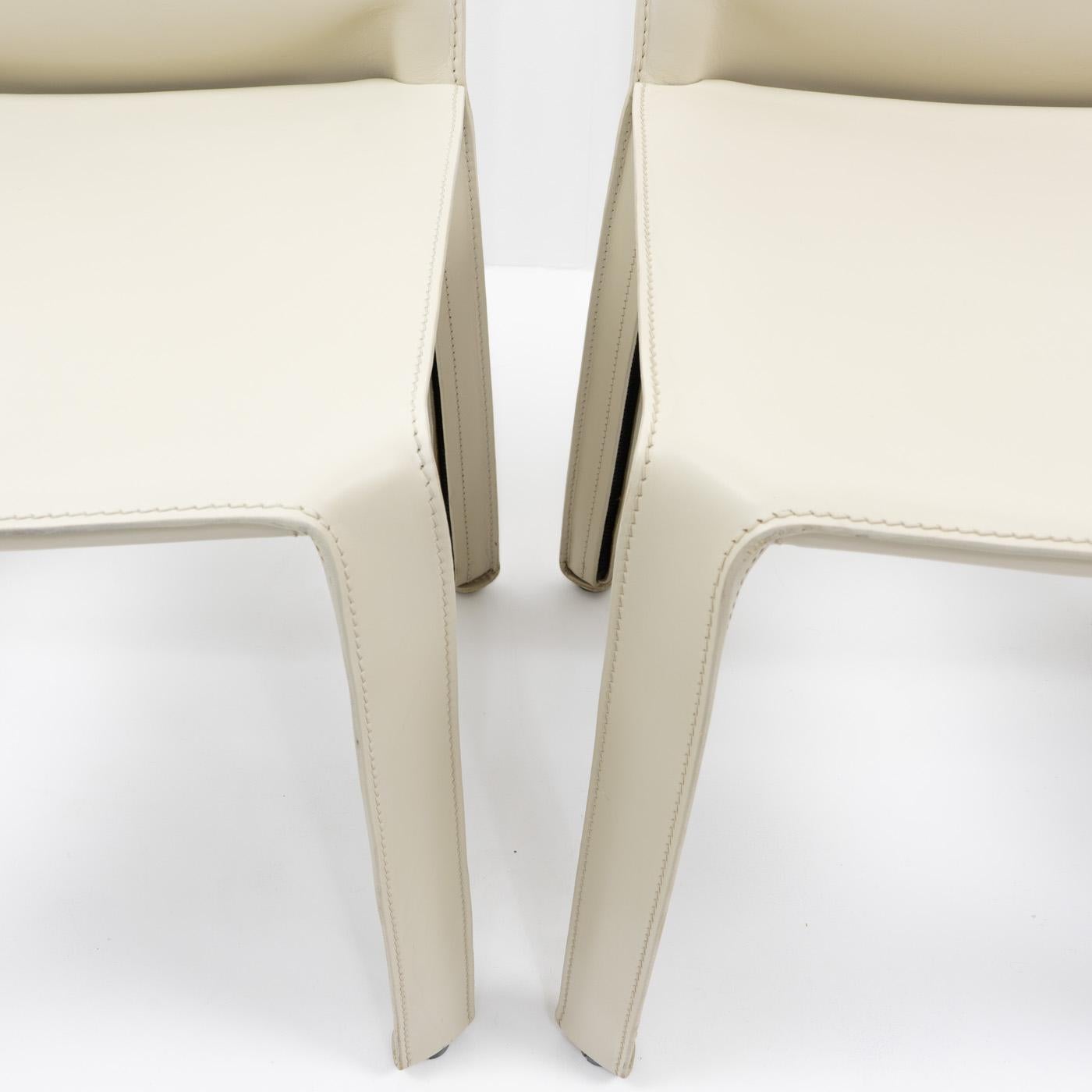 Metal Cab 412 Chairs in Cream Leather by Mario Bellini for Cassina, Set of 4 For Sale