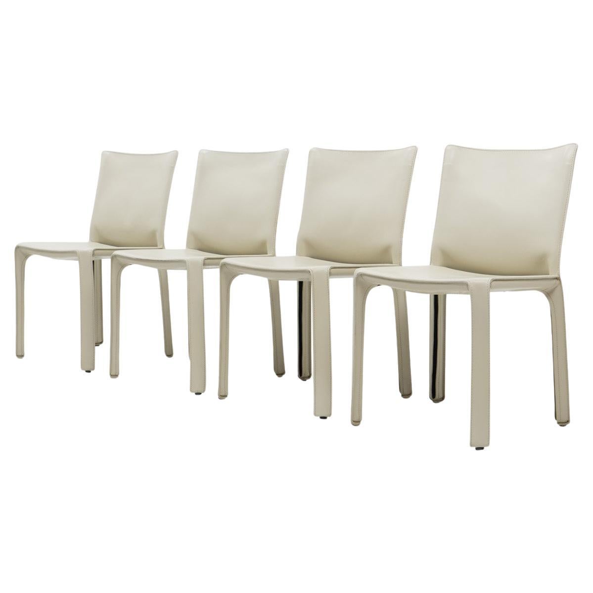 Cab 412 Chairs in Cream Leather by Mario Bellini for Cassina, Set of 4 For Sale
