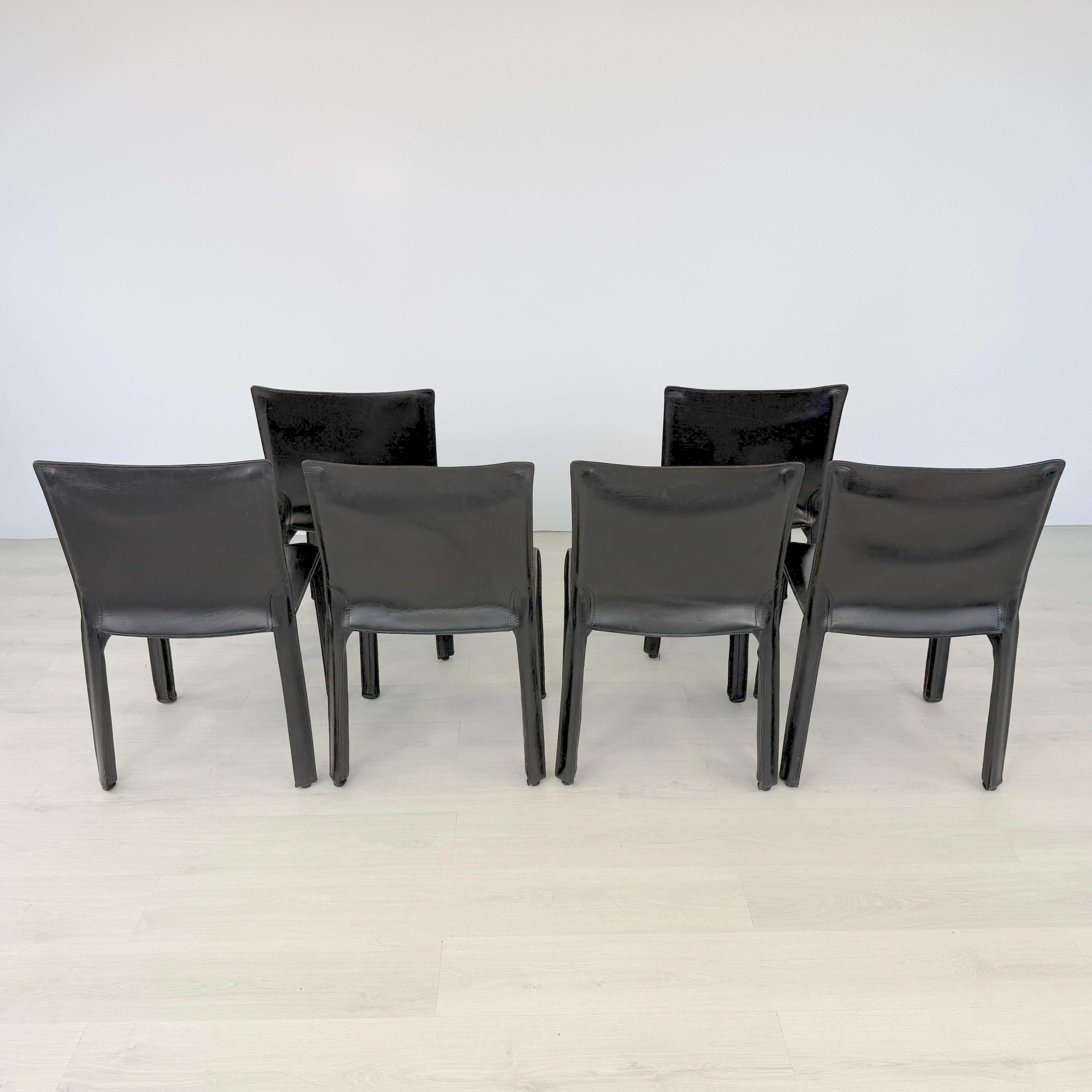Pelle Sedie da pranzo Cab 412 di Mario Bellini per Cassina, anni '90 - Set di 6 in vendita