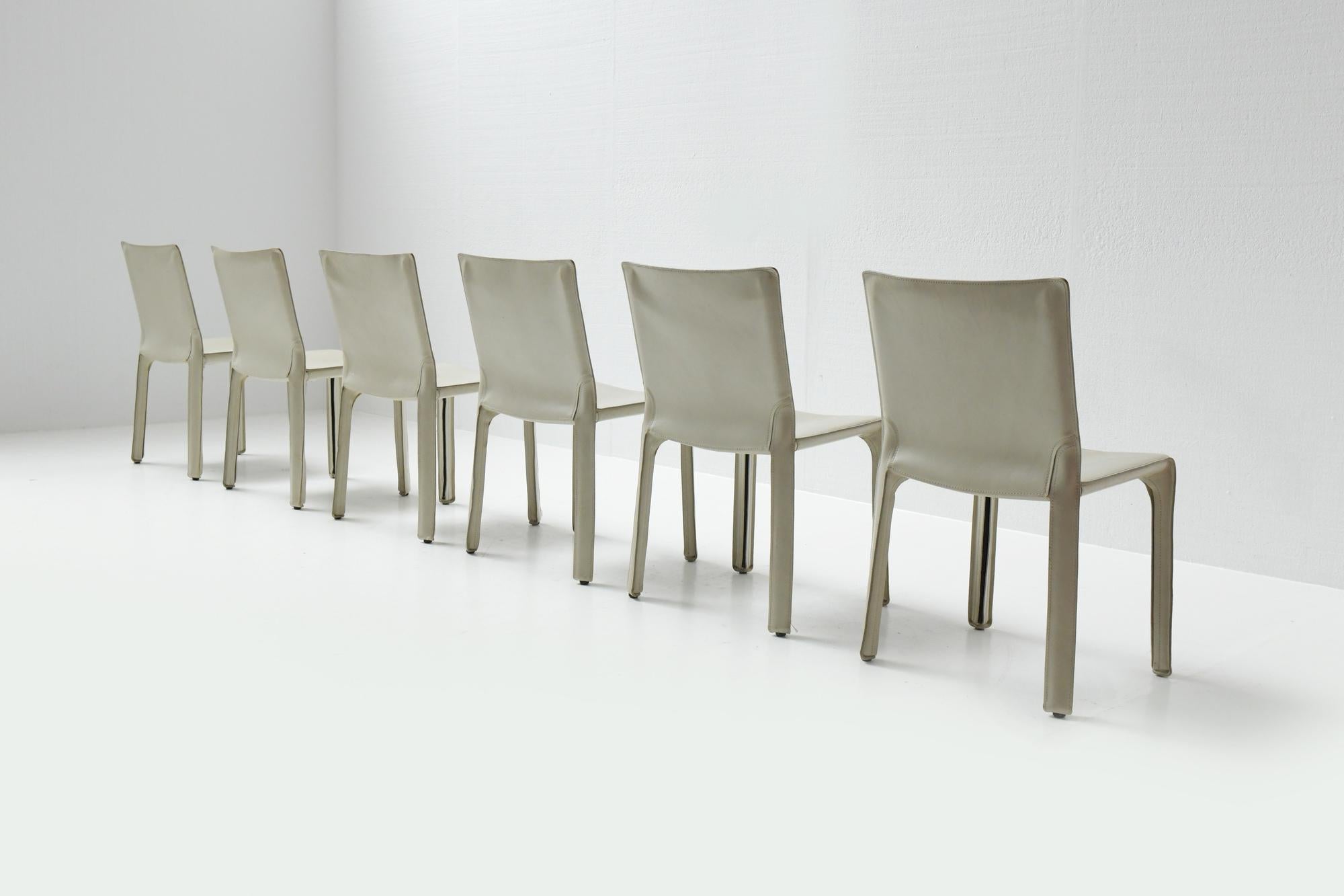 Italian Cab 412 Grey Leather Vintage Dining Chairs by Mario Bellini for Cassina
