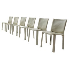 Cab 412 Grey Leather Vintage Dining Chairs by Mario Bellini for Cassina