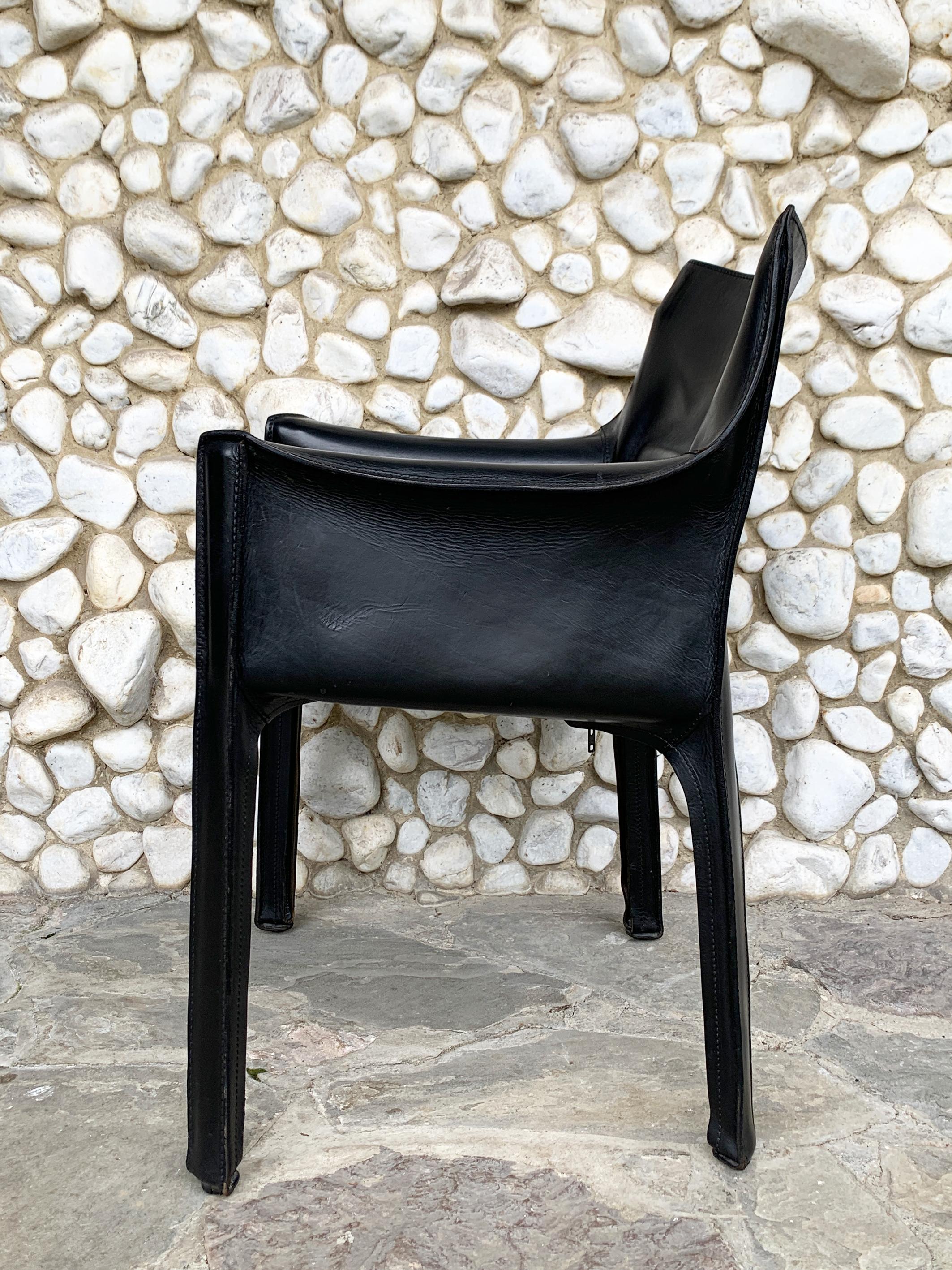 CAB 413 Armchair in Black Leather by Mario Bellini for Cassina, 1980s For Sale 5