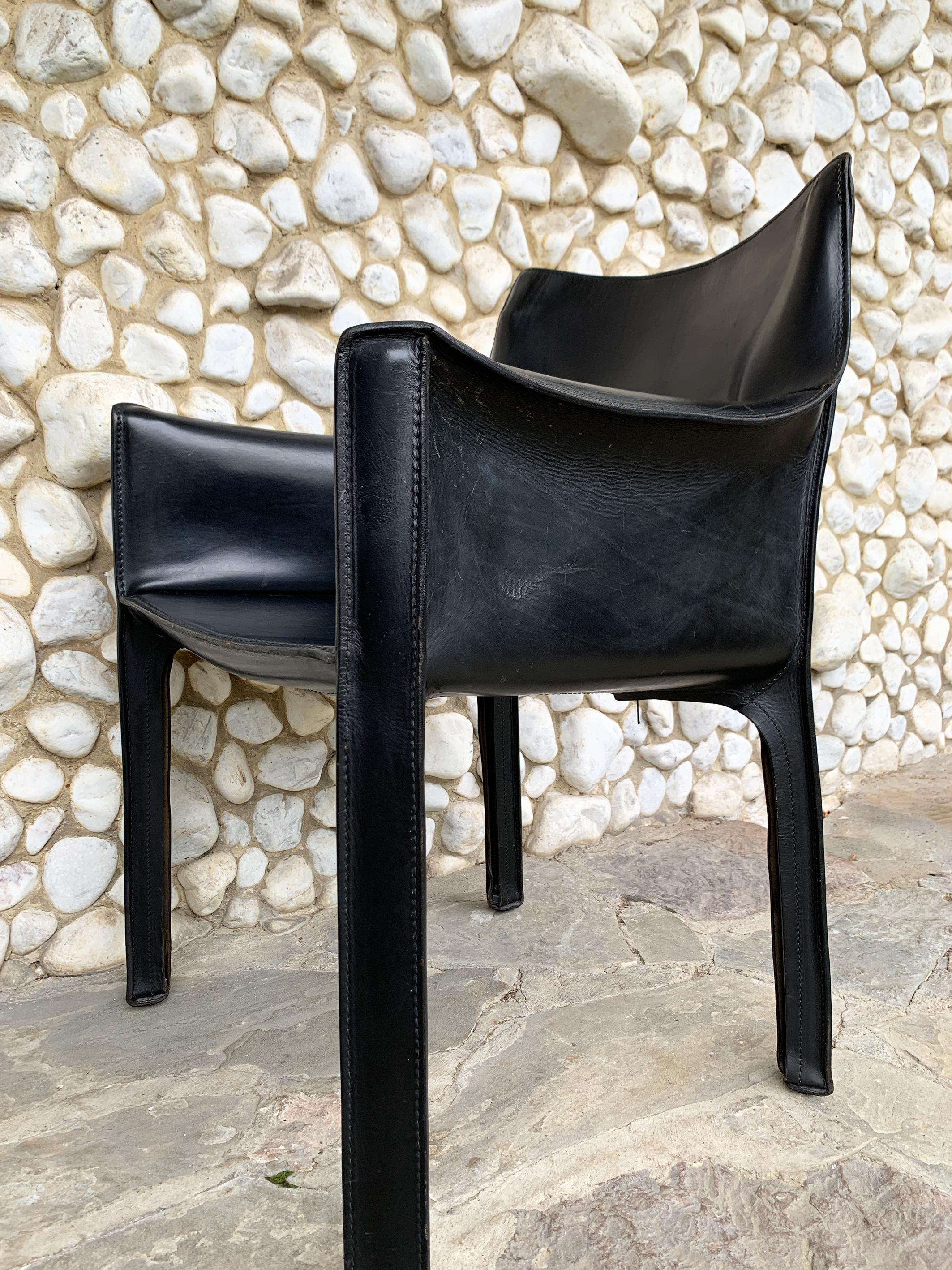 CAB 413 Armchair in Black Leather by Mario Bellini for Cassina, 1980s For Sale 6