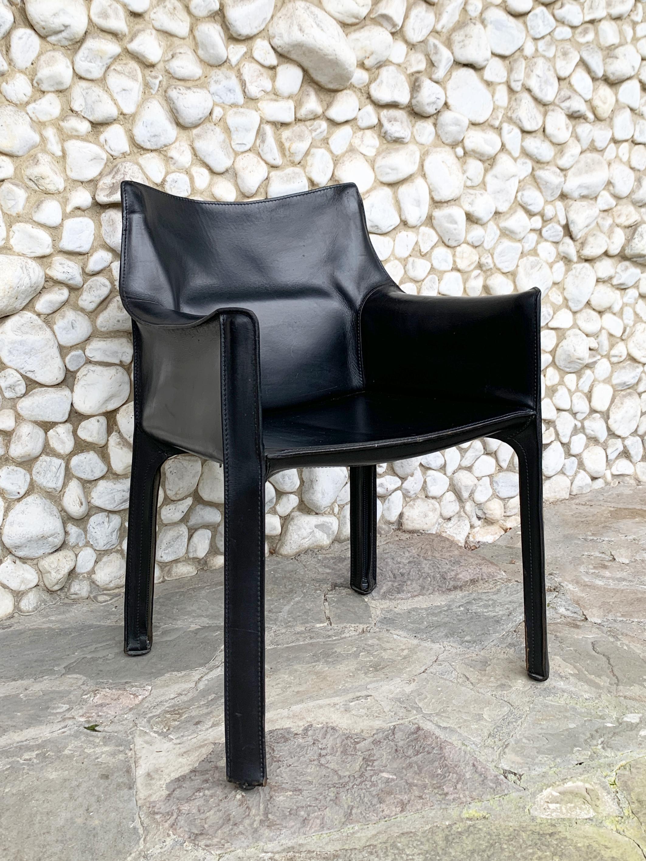 CAB 413 Armchair in Black Leather by Mario Bellini for Cassina, 1980s For Sale 7