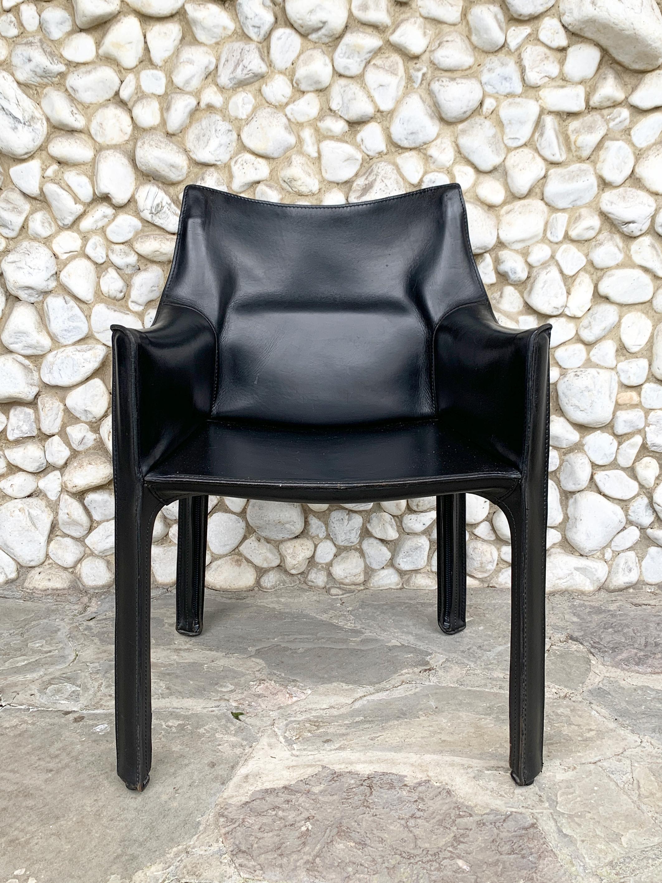 Mid-Century Modern CAB 413 Armchair in Black Leather by Mario Bellini for Cassina, 1980s For Sale