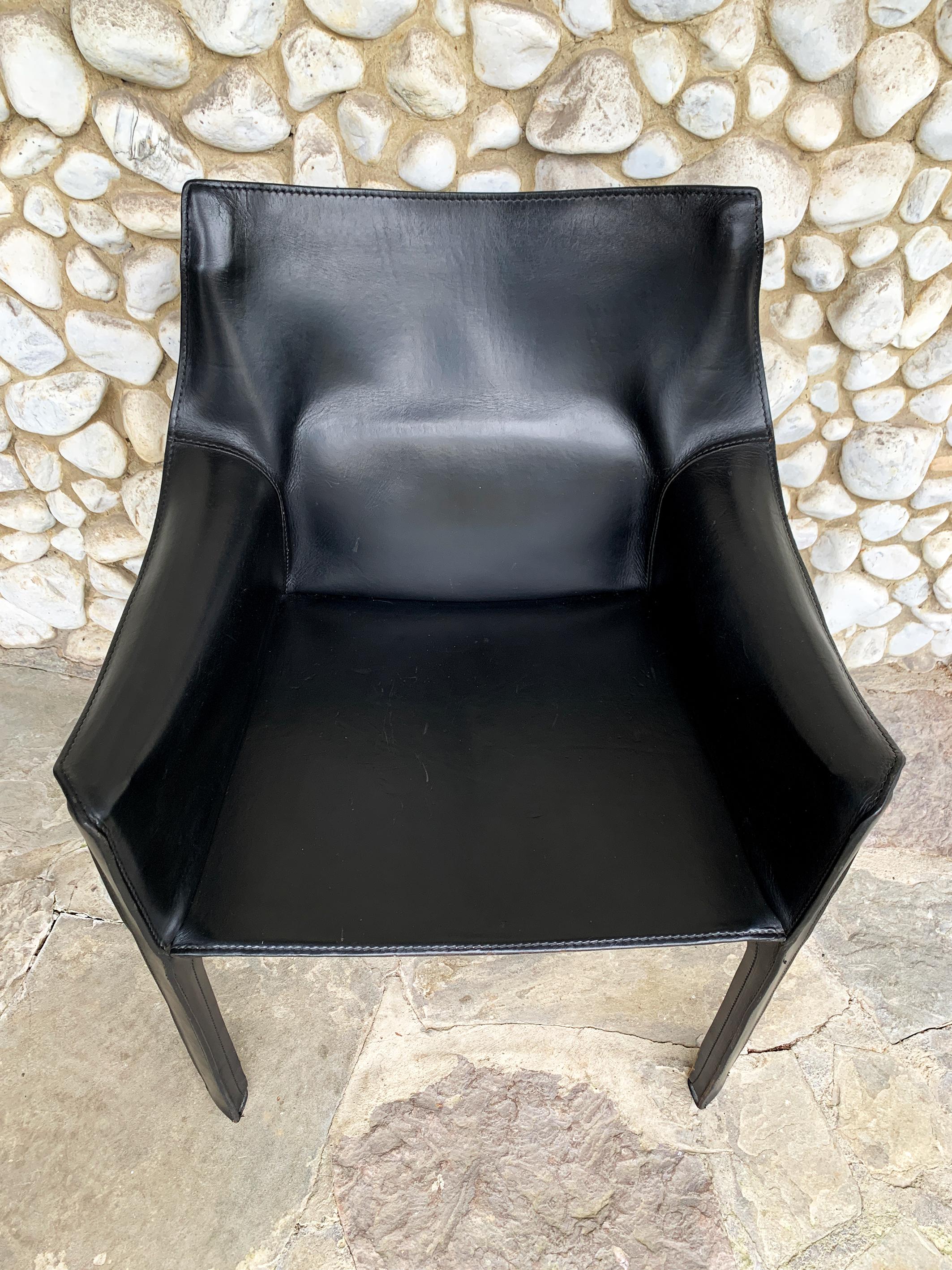 Italian CAB 413 Armchair in Black Leather by Mario Bellini for Cassina, 1980s For Sale