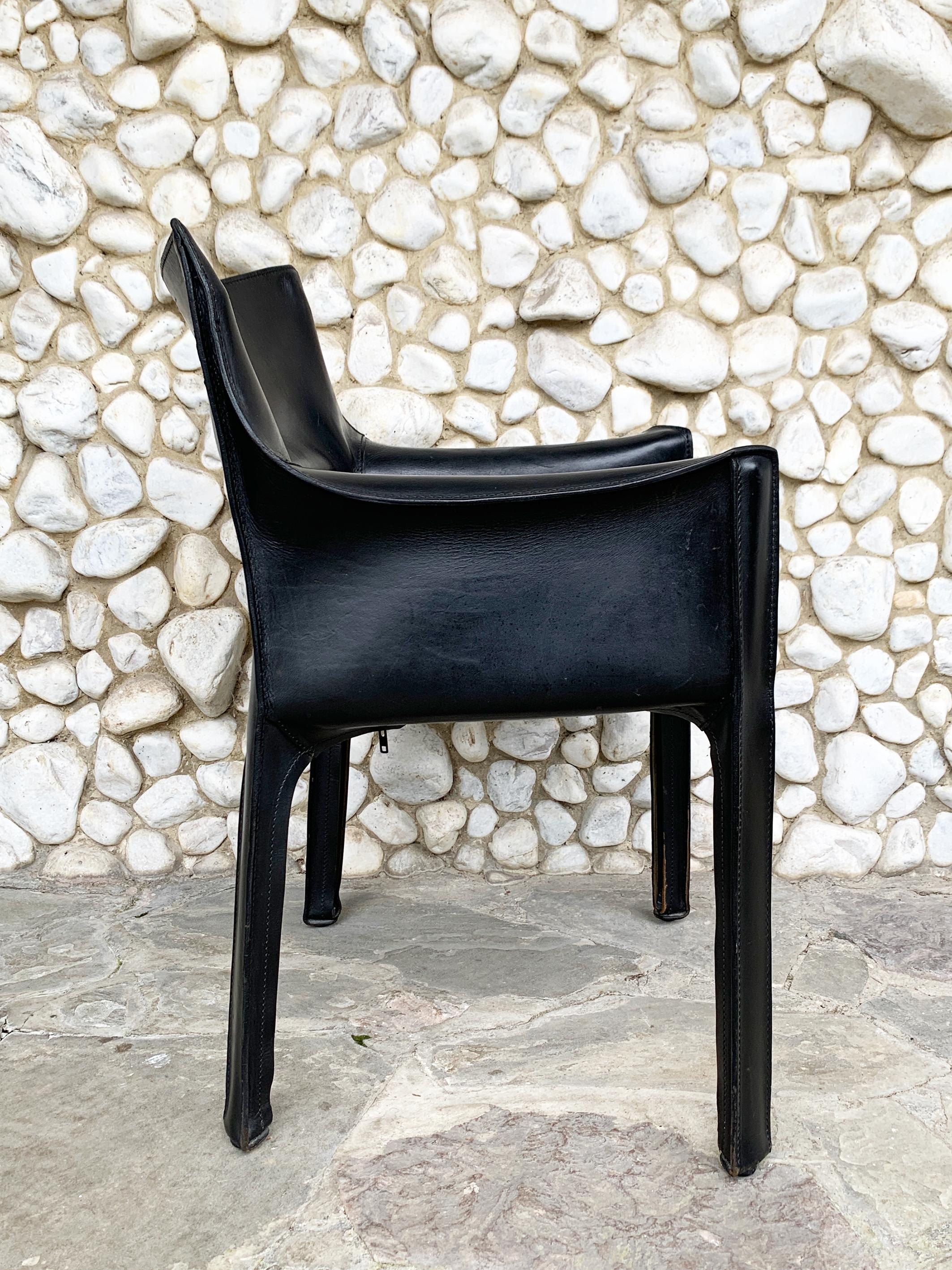 CAB 413 Armchair in Black Leather by Mario Bellini for Cassina, 1980s For Sale 1